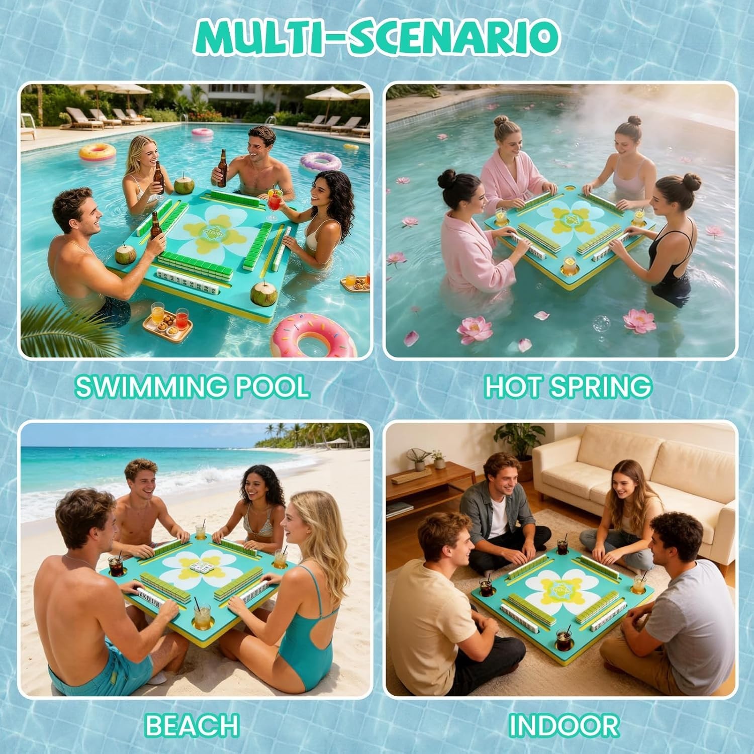 Floating Mahjong Table Double Sided 32-inch Waterproof Water Game Tray for Pool
