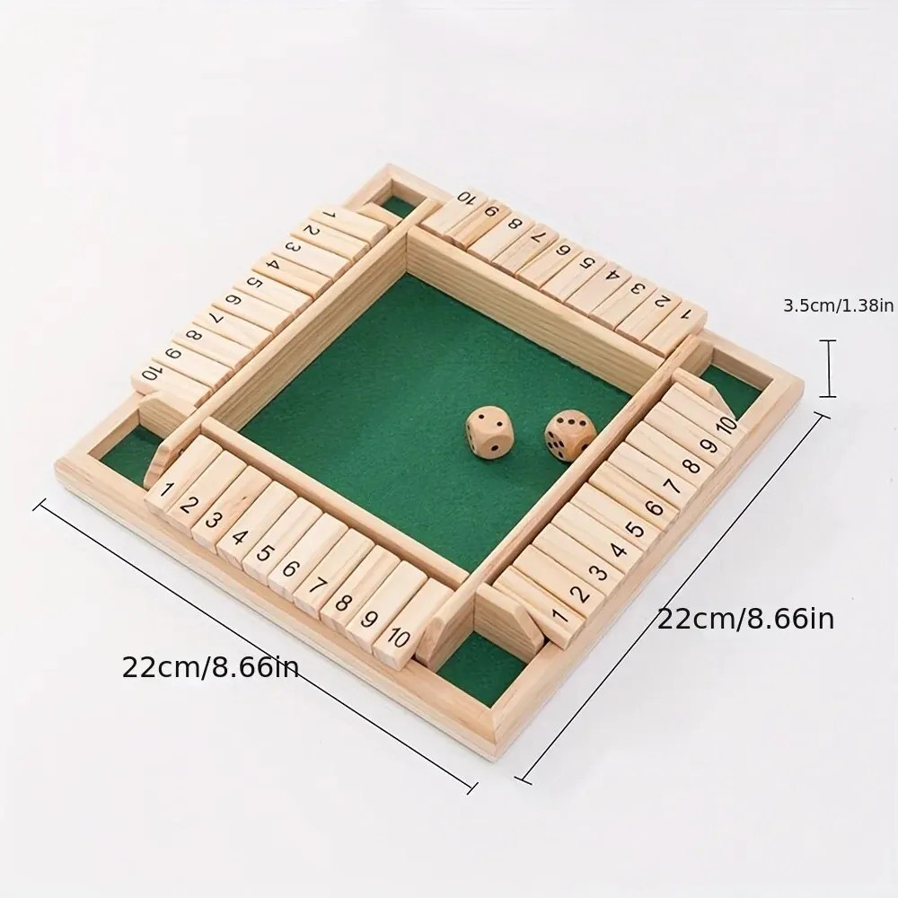 Wooden Dice Board Game Shut The Box for 4 Players Flaps & Dices Game Parent-chi*