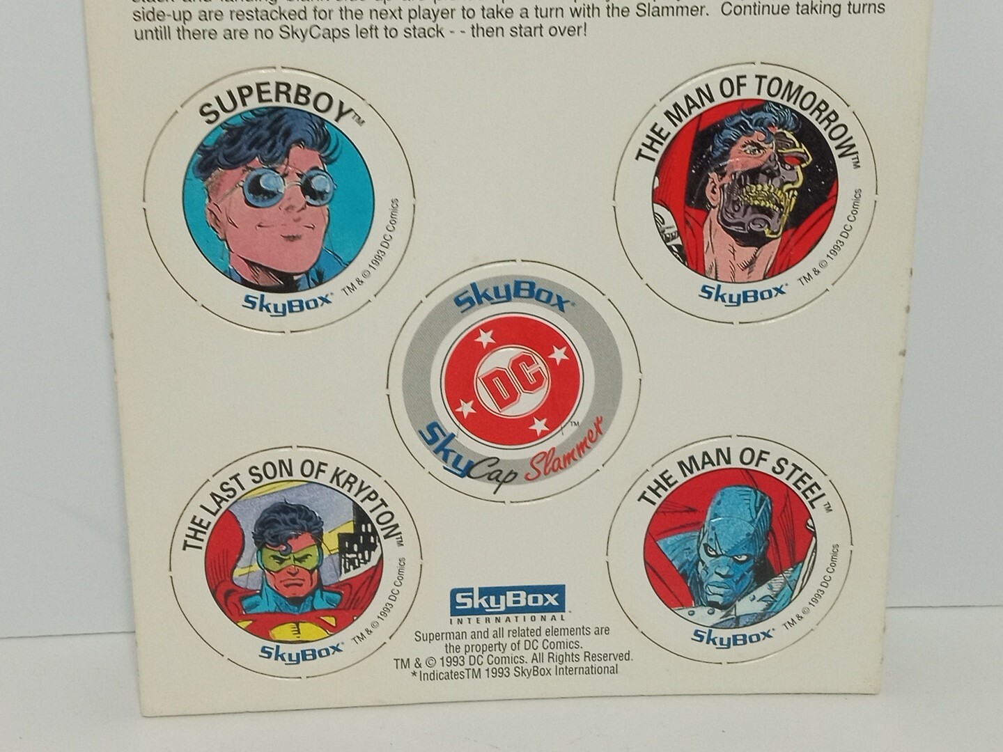 1993 Skybox DC Skycaps Return of Superman DC Comics PROMO UNPUNCHED Pogs Sheet
