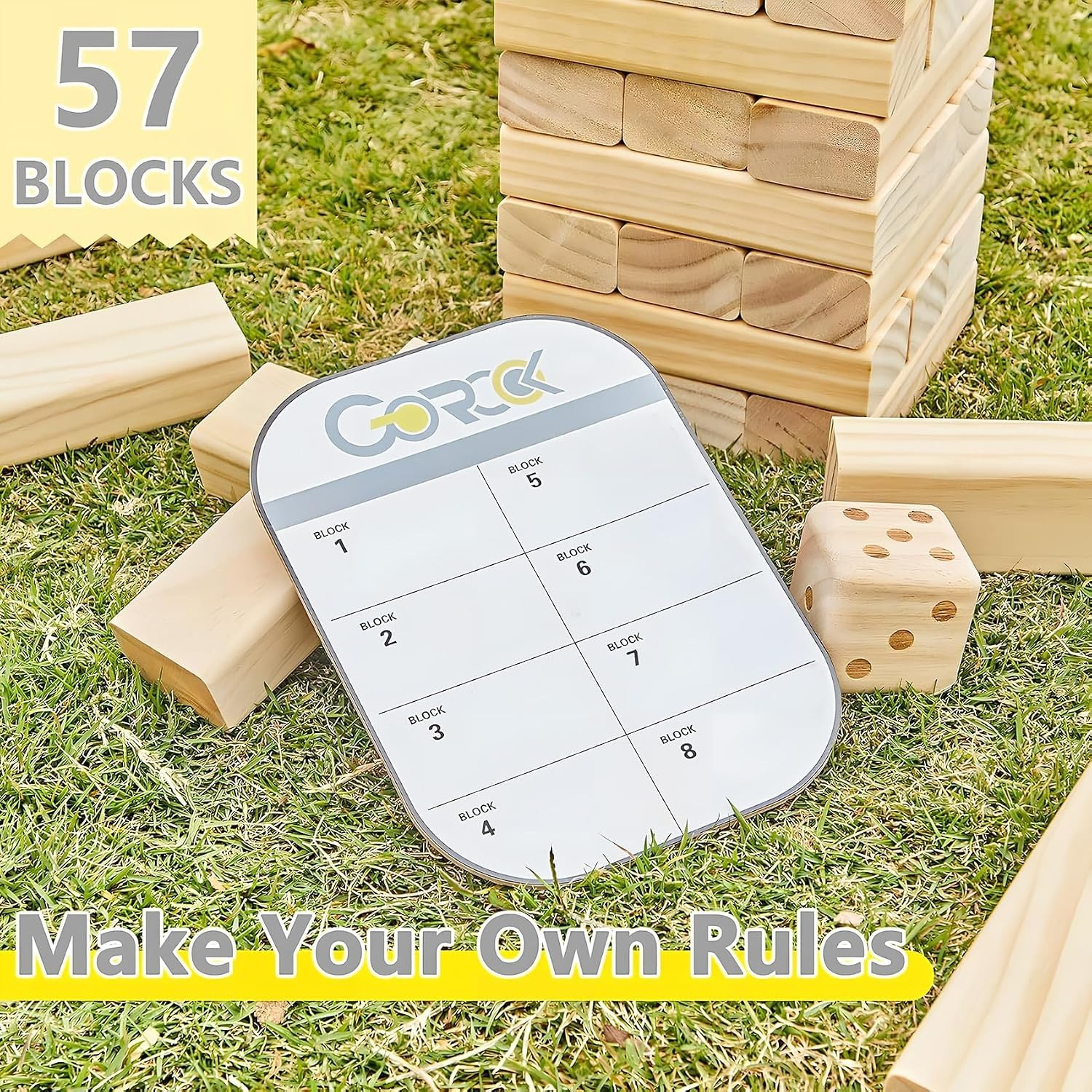 Giant Tumbling Tower Game – 57 Pcs Wooden Block Set, 4.2FT High Fun for All Ages