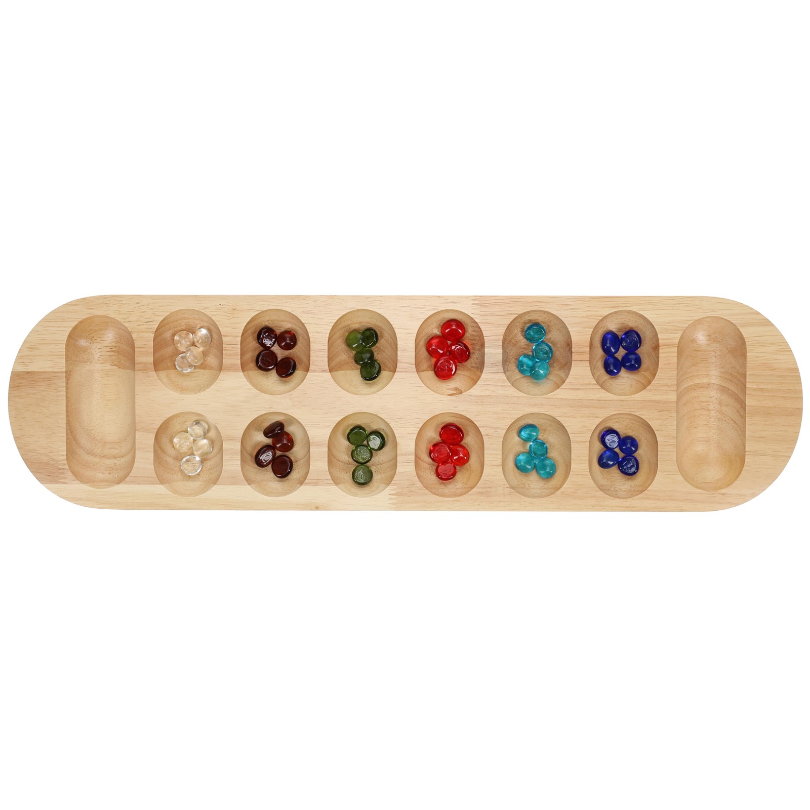 WE Games Mancala Board Game – 22 in., Solid Natural Wood Board and Glass Stones