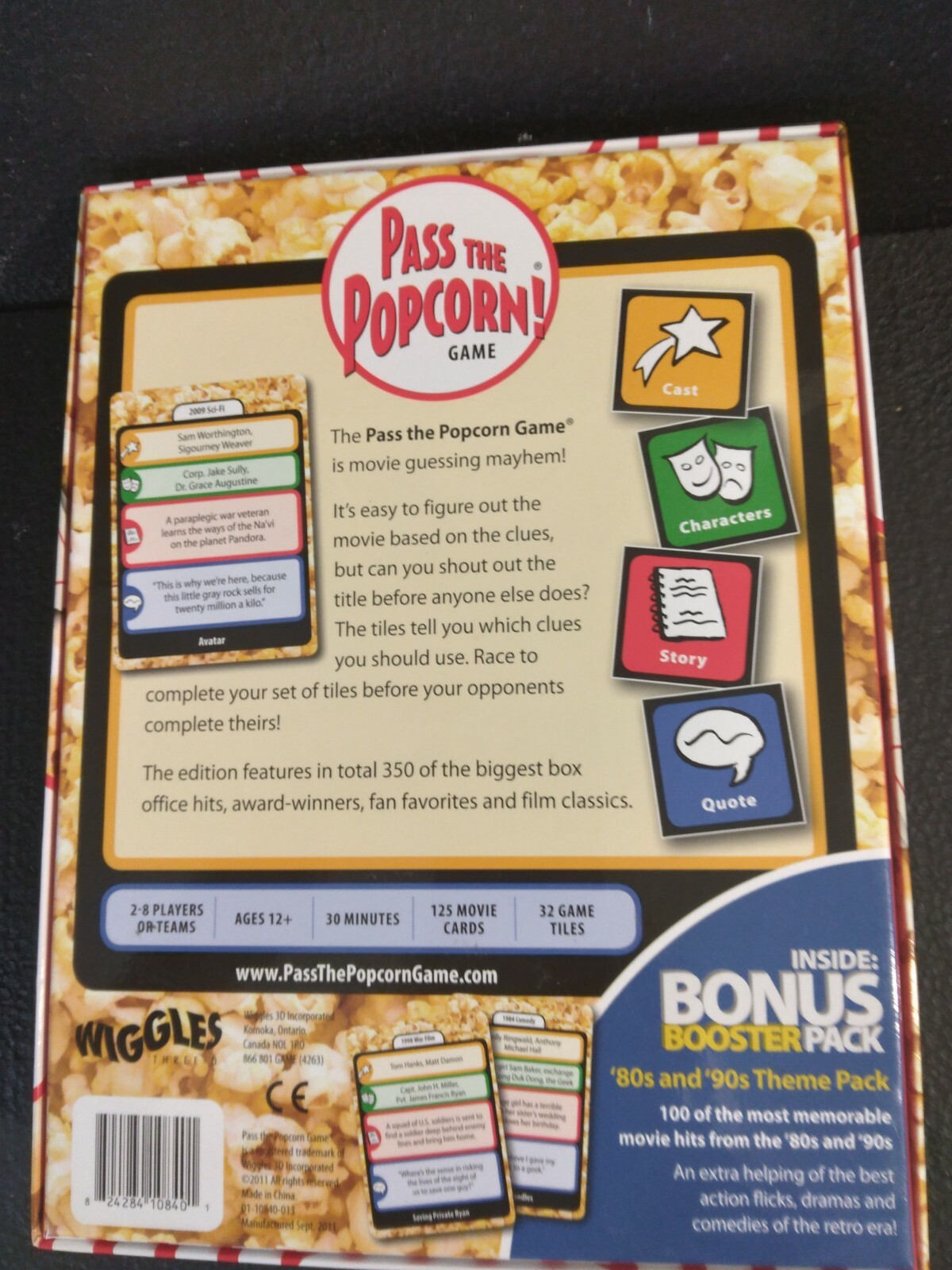 Pass The Popcorn Game Fast Paced Movie Fun Game Bonus 80’s and 90’s Theme Pack