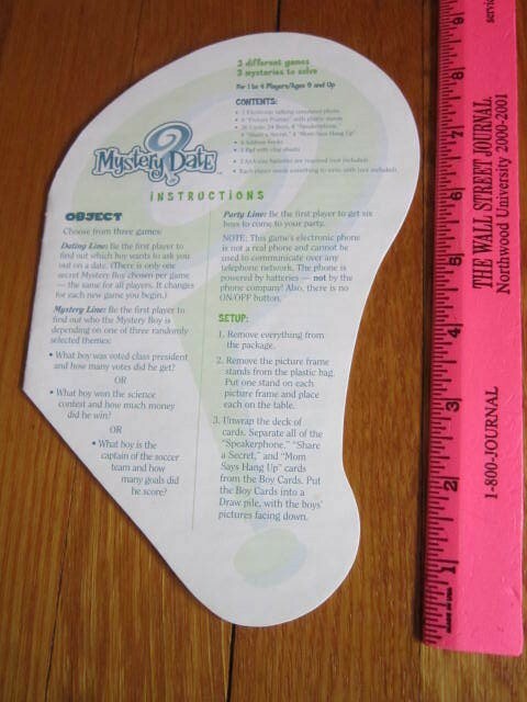 Milton Bradley Mystery Date Game 1999/2000 Replacement Part INSTRUCTION BOOK
