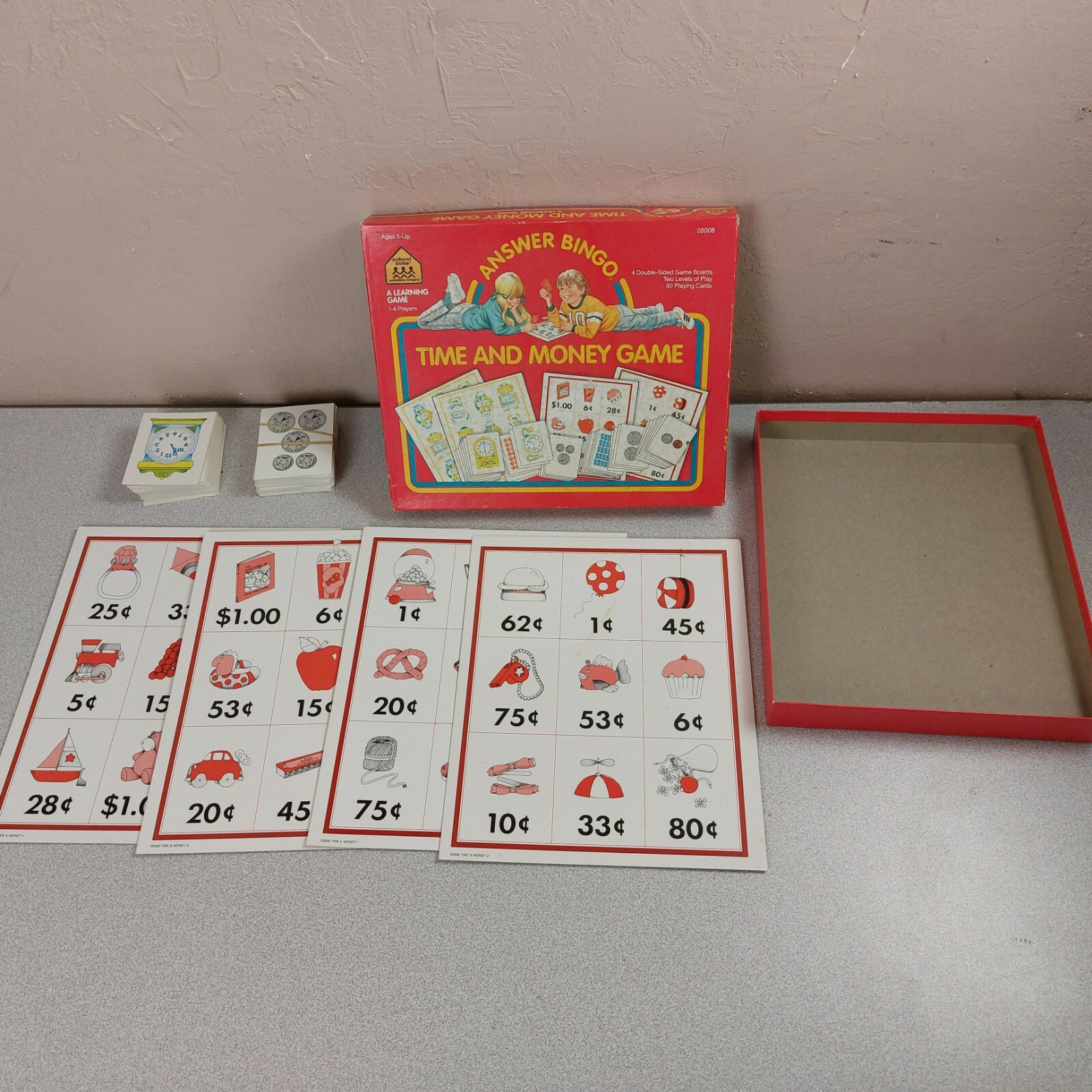 Vintage Answer Bingo time and Money Game School Zone 05008 Education Complete VG
