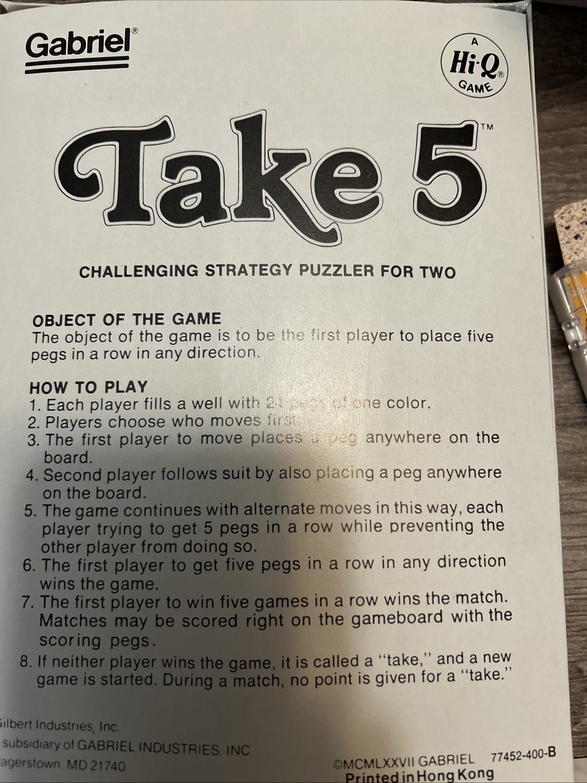Vintage Gabriel Take 5 Game Sealed In Package
