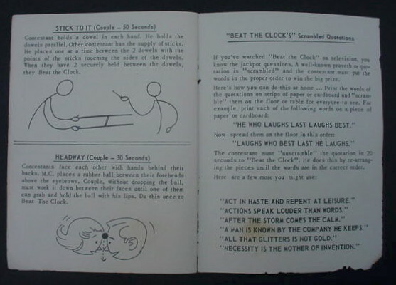 1954 How to Play Beat the Clock Game Manual Goodson Todman Lowell Toy Corp