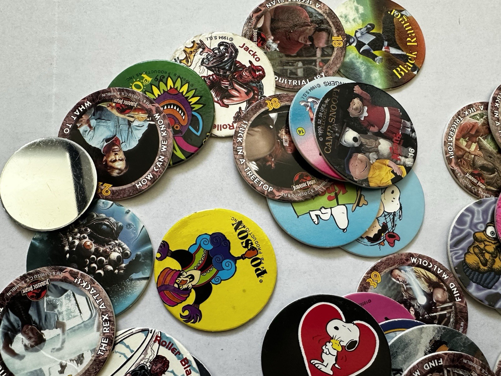 Vintage POG Pogs and Slammers HUGE LOT Plastic Slammers with Various POG Caps
