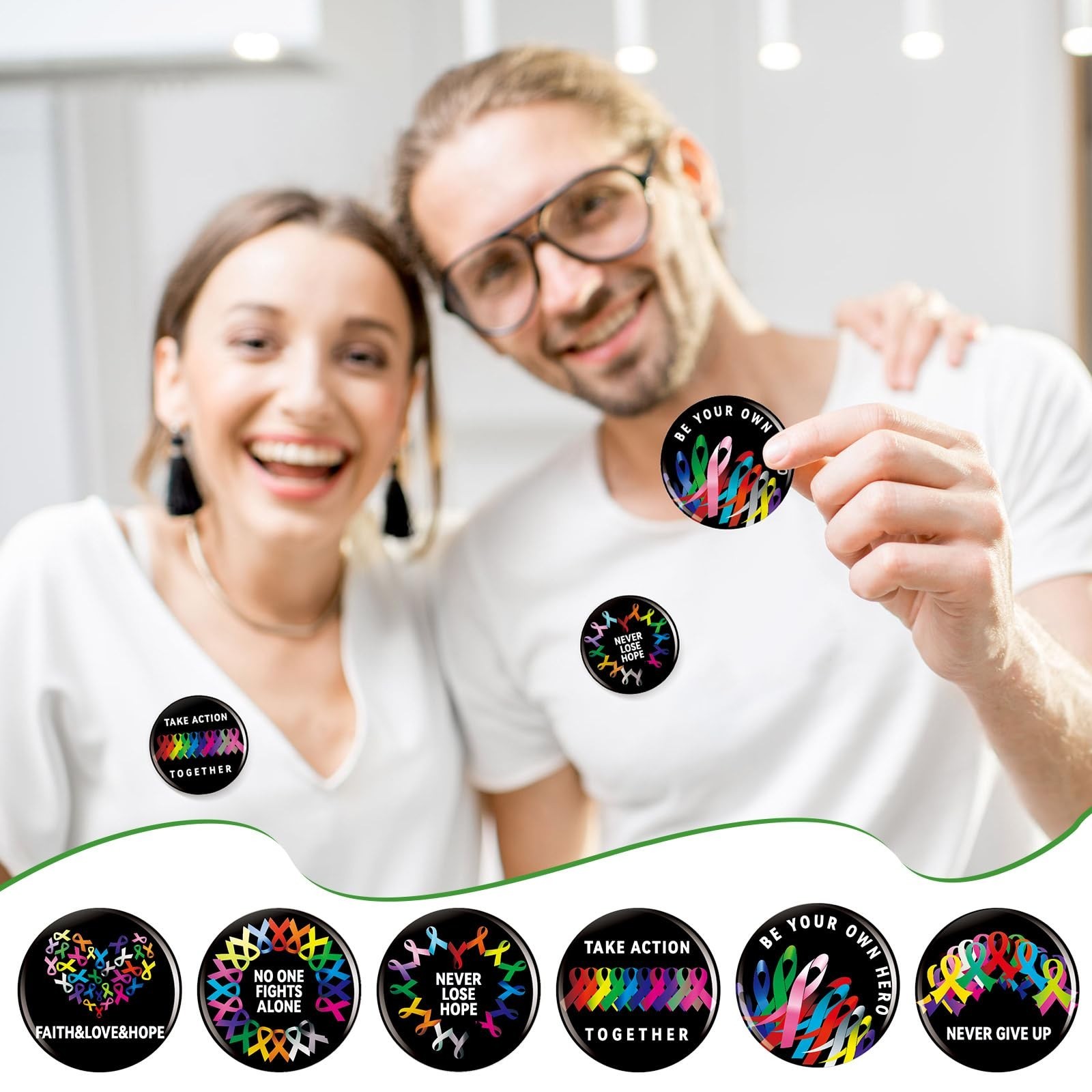 Kigeli 180 Pcs Cancer Awareness Buttons Pins Bulk Multi Color Cancer Awarenes…