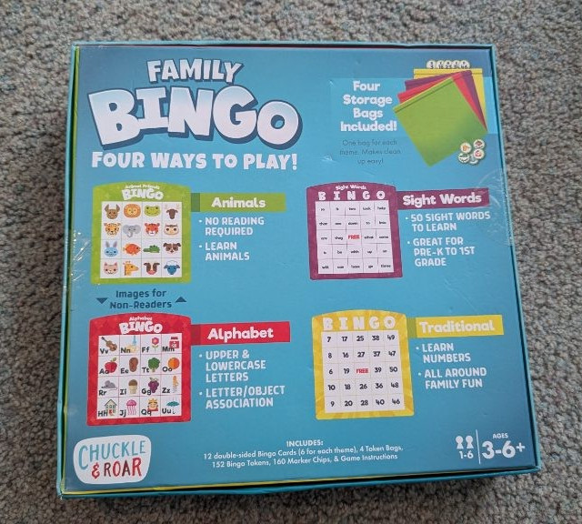Chuckle & Roar Family Bingo Four Ways to Play Kids Learning Game Ages 3-6+ NEW