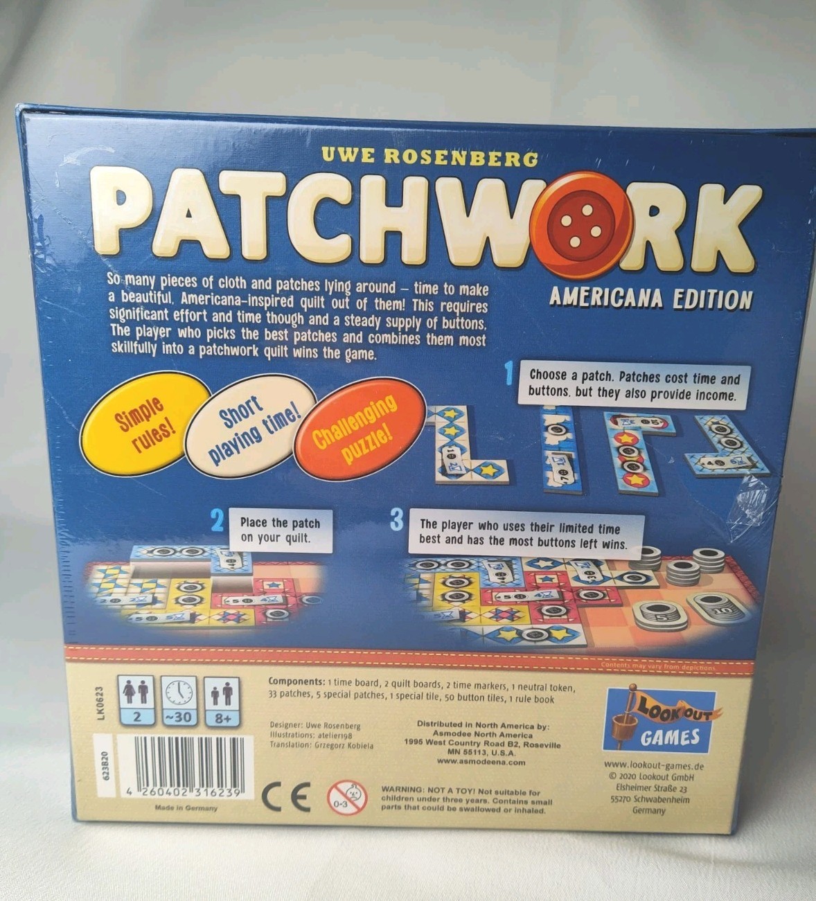 Patchwork Americana Edition Board Game by Lookout Games Factory Sealed, 2 Player