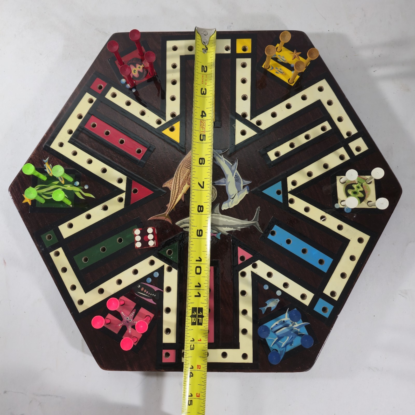 Hand Crafted 14″ Wooden Shark & Fish Aquatic Aggravation Tee Peg Game Board