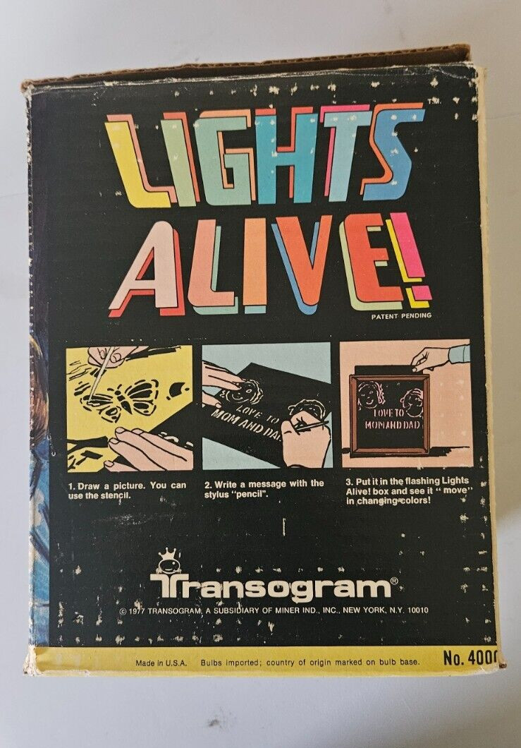 VINTAGE 1977 TRANSOGRAM LIGHTS ALIVE! 4000 BOX WORKS GREAT COLORFUL MESSAGE FUN
