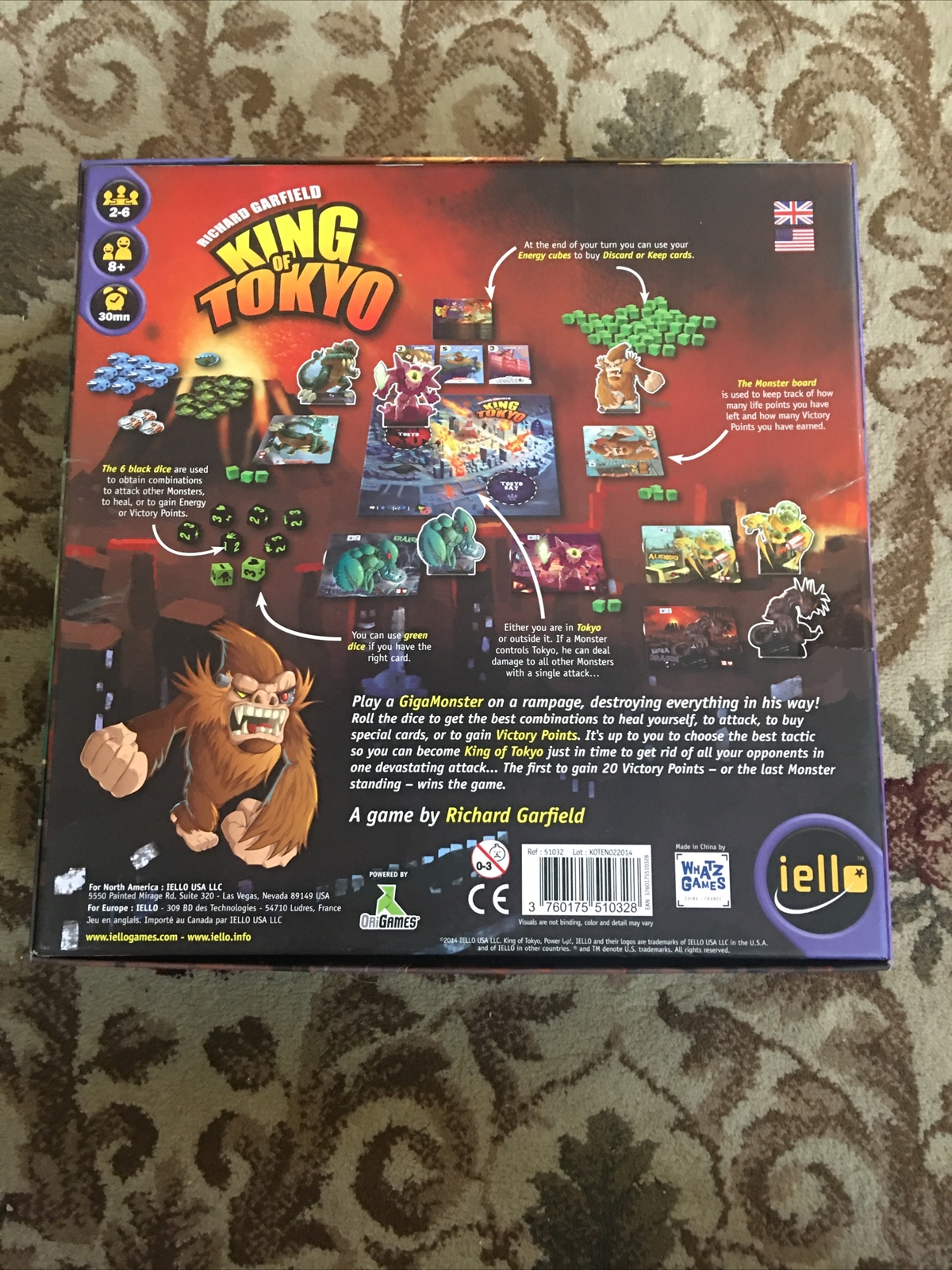 Pre-owned King of Tokyo Richard Garfield Board Game 2015 – – Complete