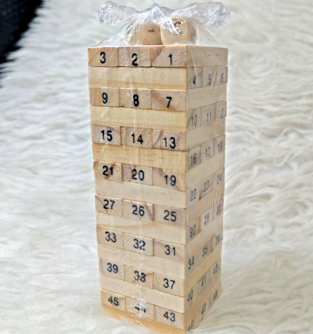 48 Pieces Tumbling Tower Wood Block Amilton Bradley Game, For Ages 8 To Adult
