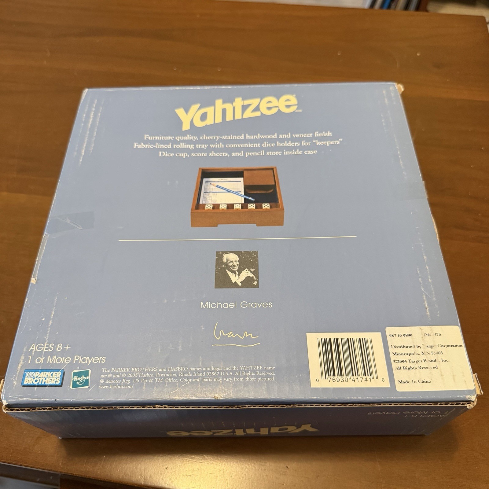 Michael Graves Design YAHTZEE Game Custom Wooden Box & Cup w/ Score Sheets NEW