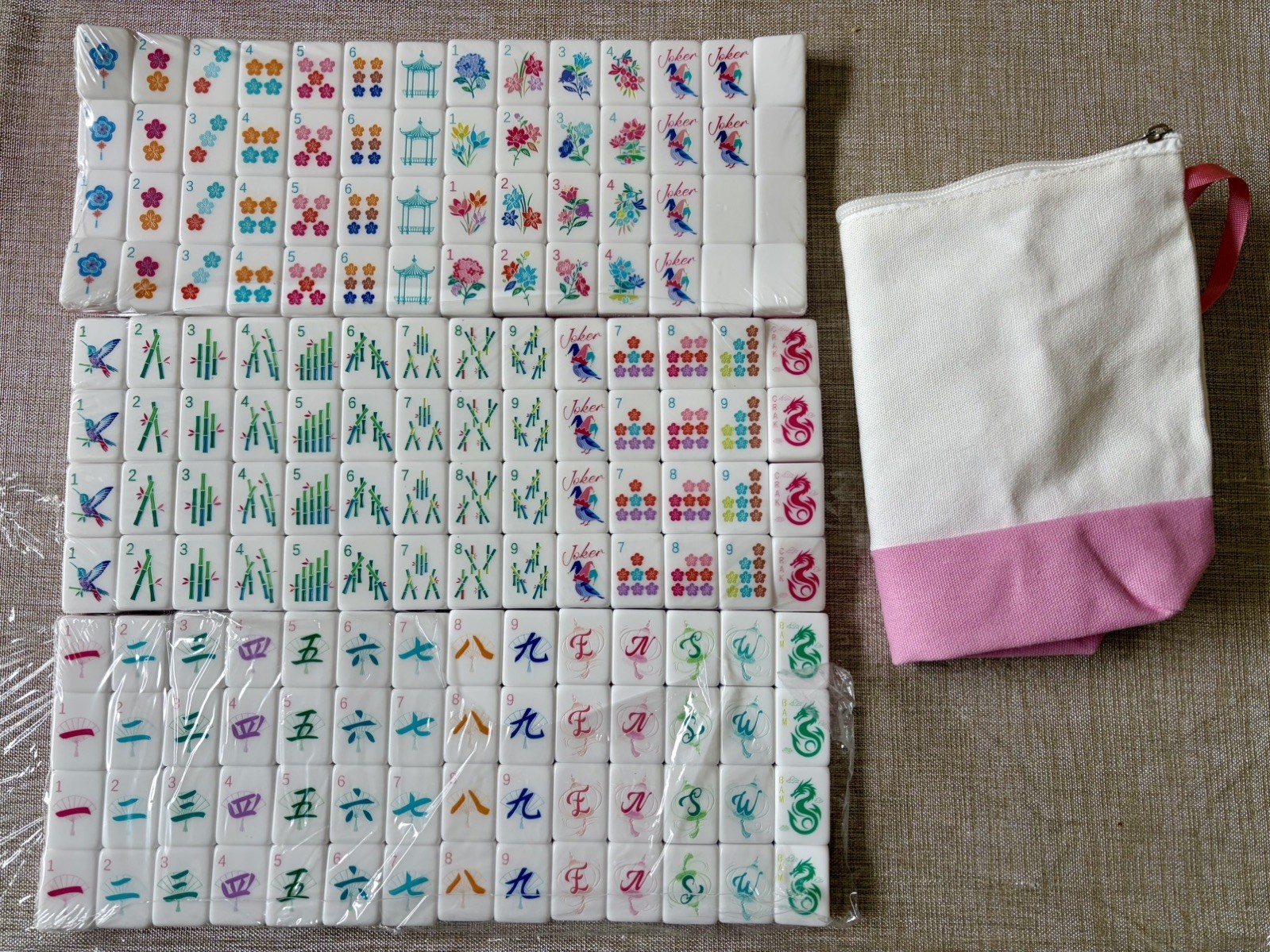 American Mahjong Set 168 tiles 1.4in Pink Blossom theme tile bag included