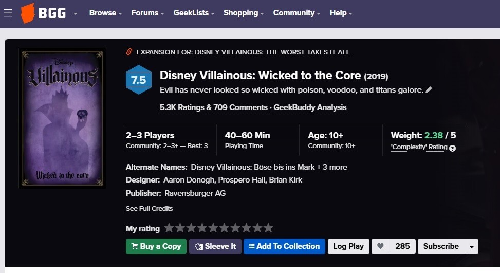 Disney Villainous Board Game: Wicked to the Core by Ravensburger. Great Shape!