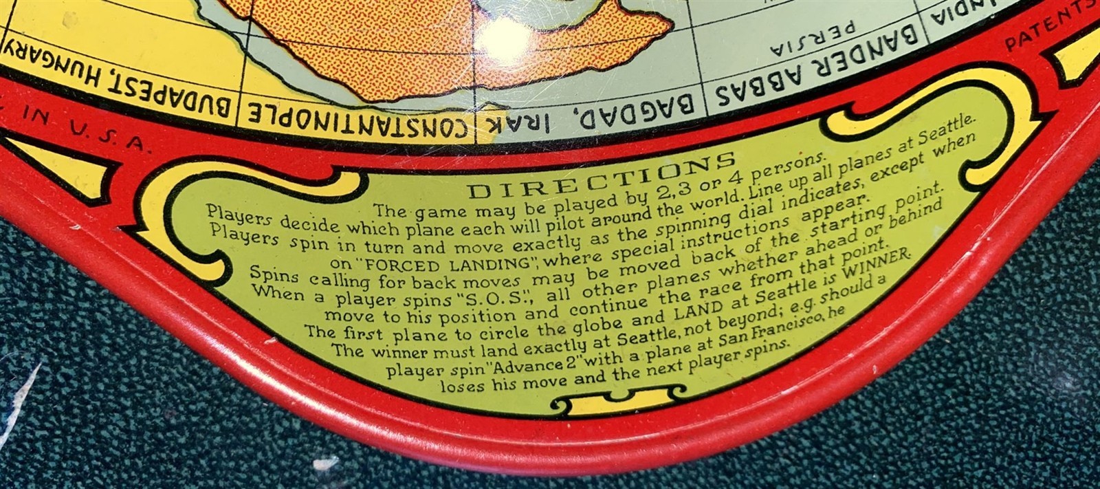Antique Wolverine Round the World fliers metal lithographed board game in box!