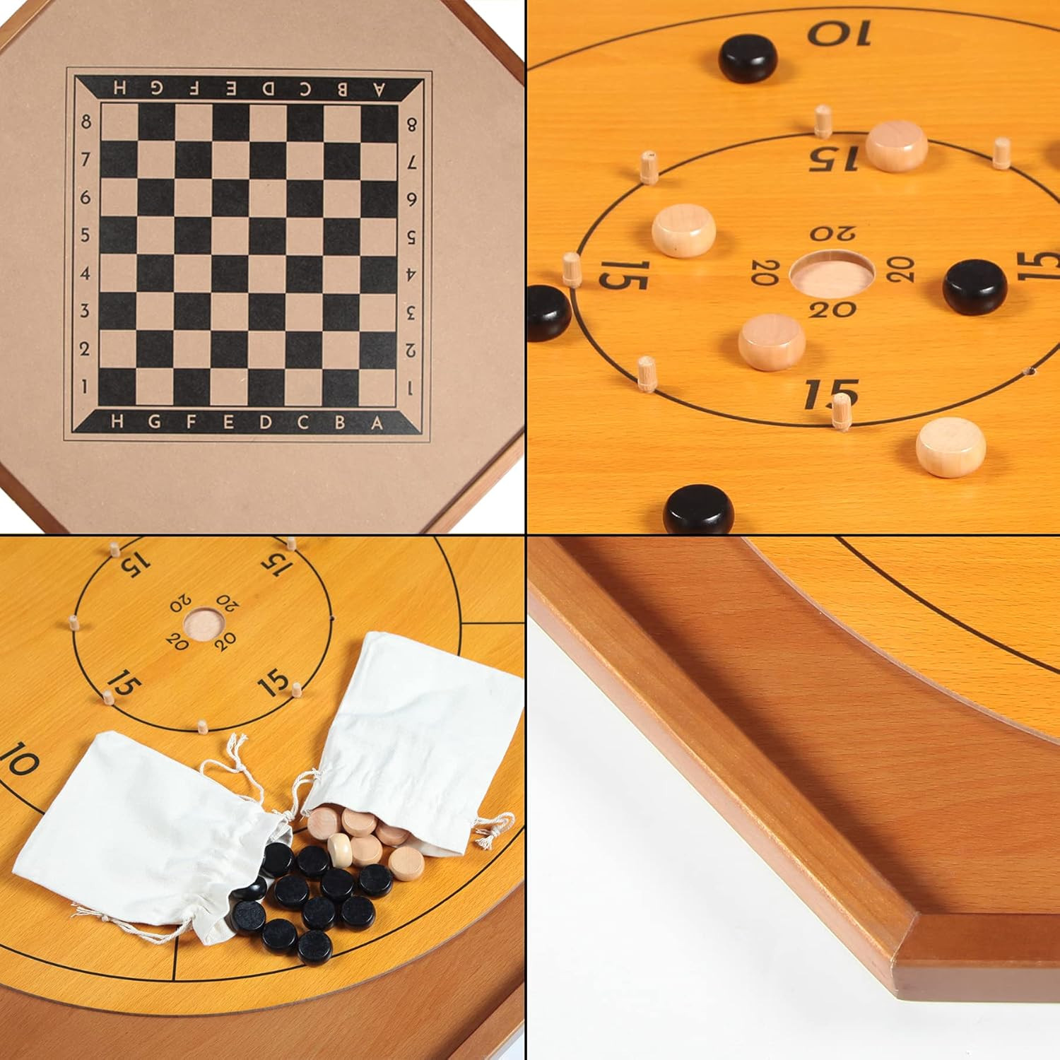 Tournament Crokinole and Checkers, 30-Inch Official Crokinole Board Game with 26