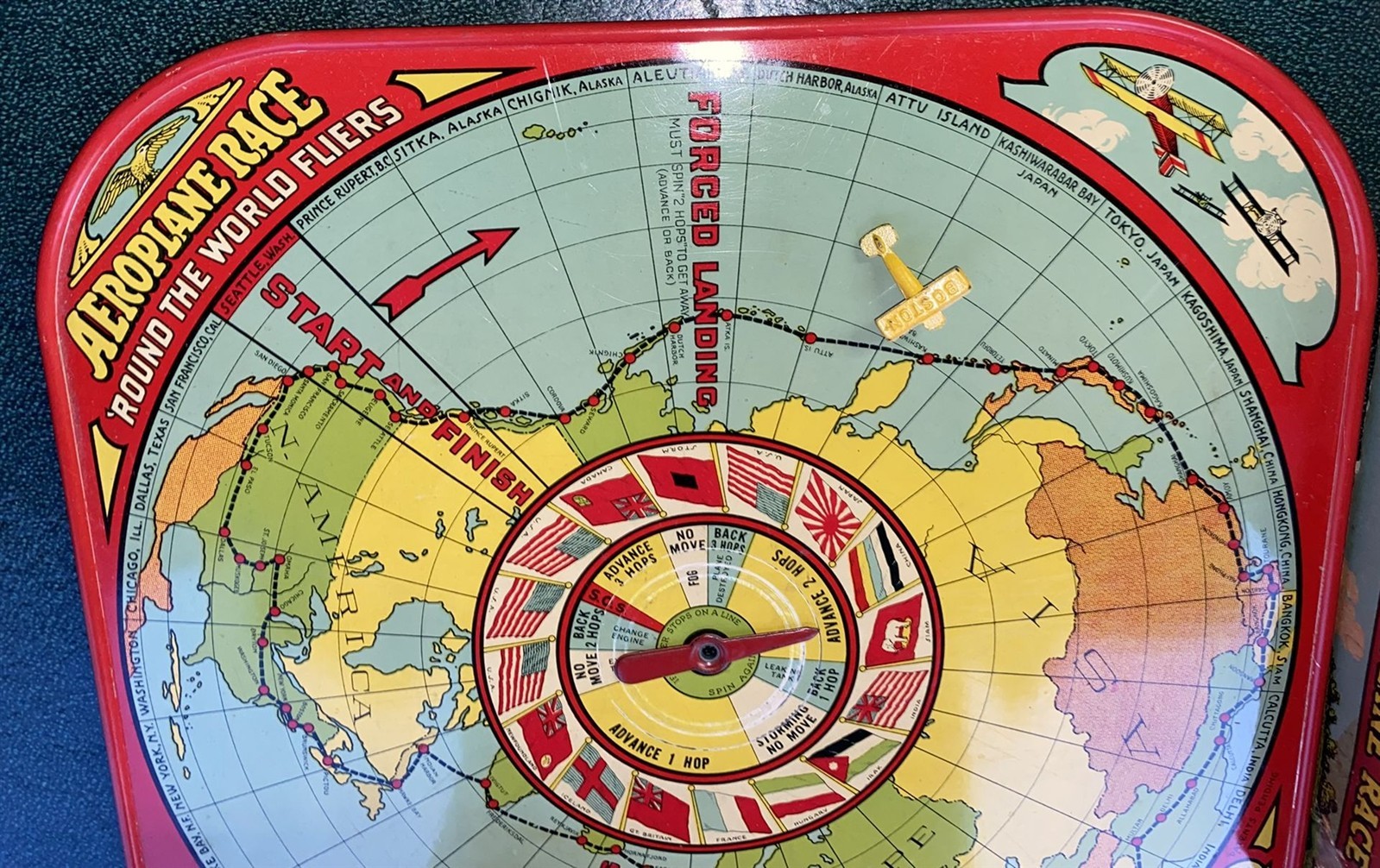 Antique Wolverine Round the World fliers metal lithographed board game in box!