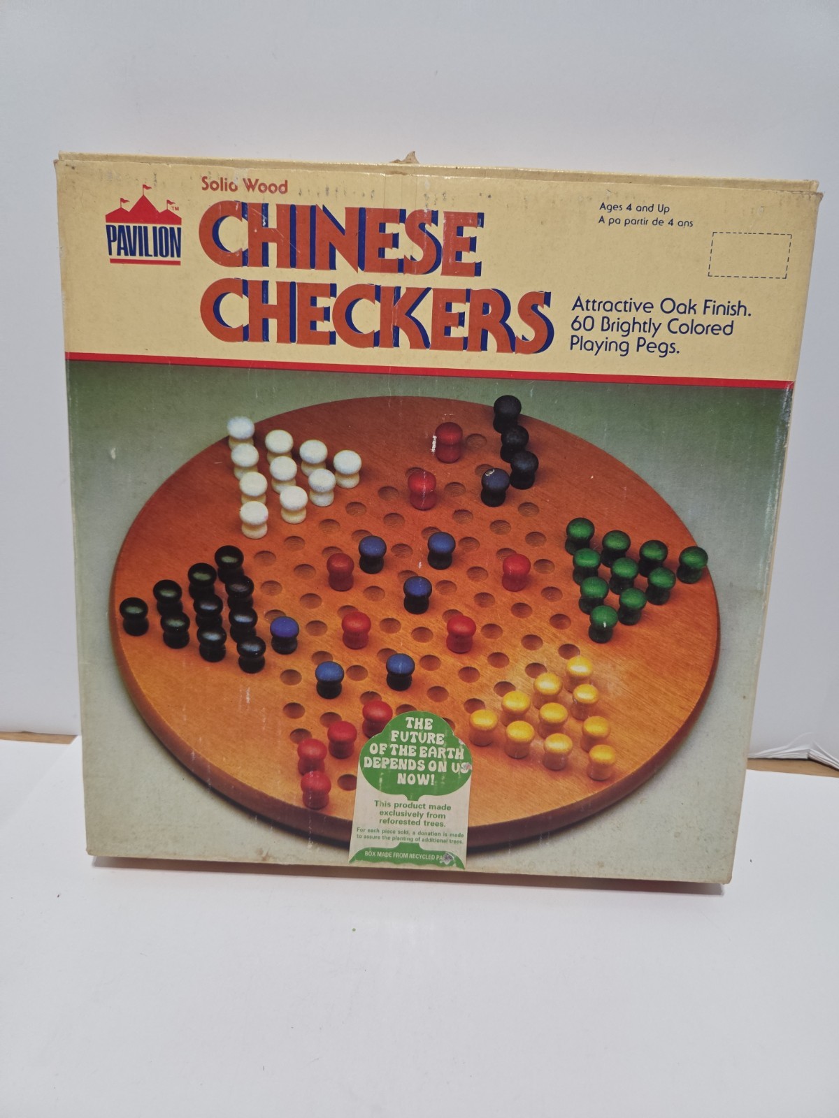 Vintage Solid Wood Chinese Checkers Game Board By Pavilion Oak Finish 1987