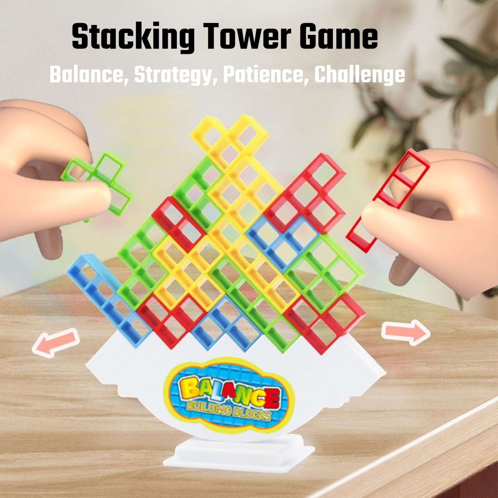 Giant 64 Pcs Stacking Tower Game with 22 Cards – Family Party Fun All Ages