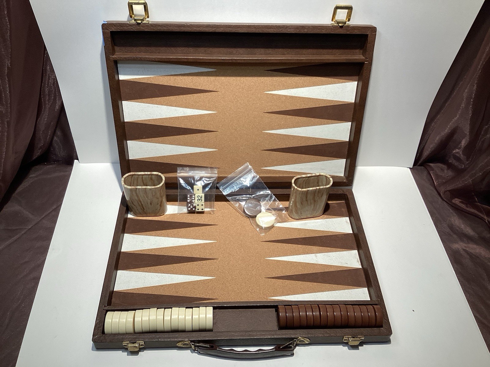 Cardinal Backgammon Set with 1.5″ Resin Beige & Brown Checkers- Nice Basic Set
