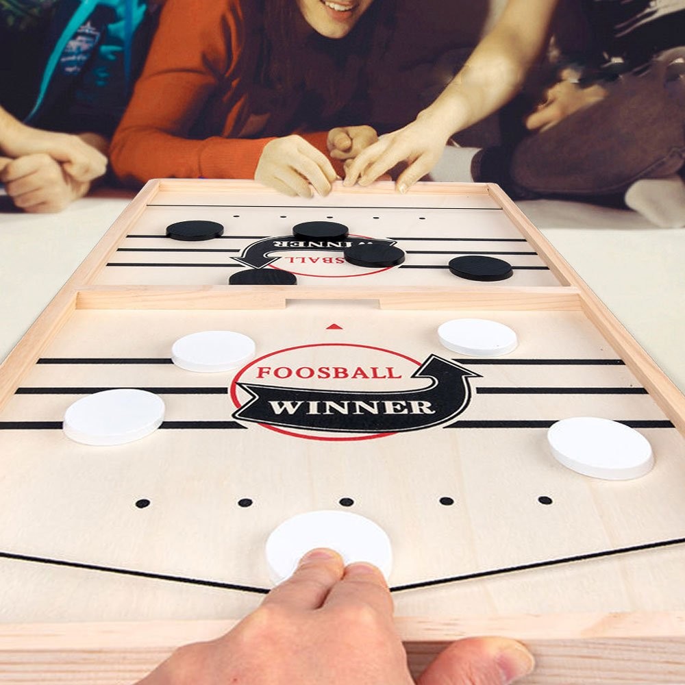 Fast Sling Puck Game Wooden Board Table Hockey Games Montessori Toy JQ