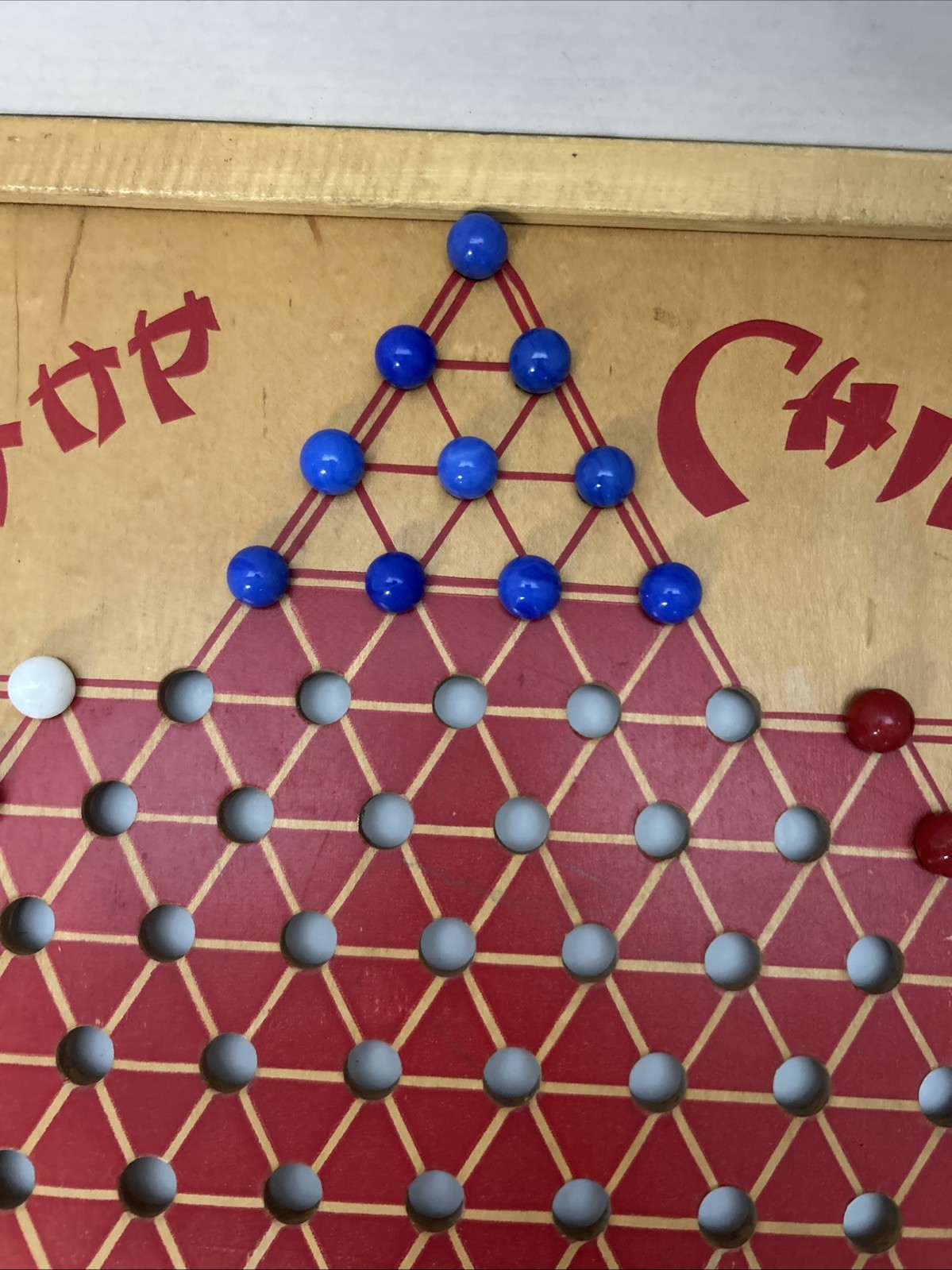 VTG Pressman USA Hop Ching Red Font Wood Chinese Checkers Game Board & Marbles