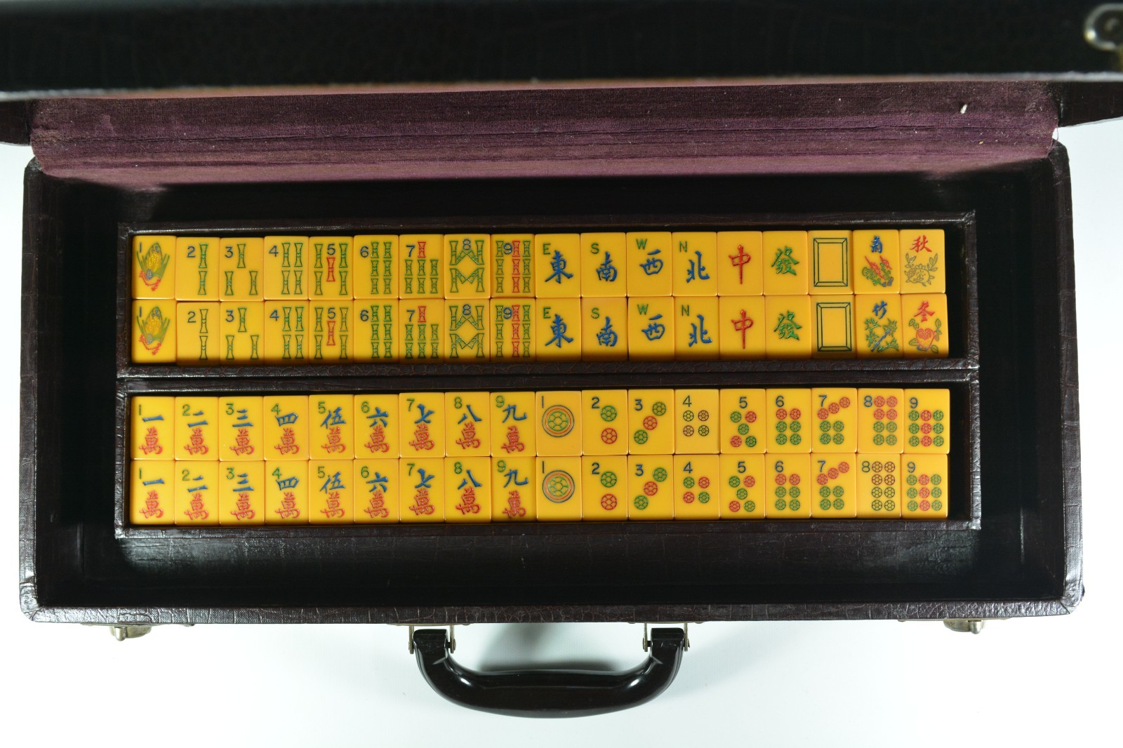 Fine OLD 156 Tile Chinese Mahjong Game Bakelite Butterscotch Mah Jongg Rack Case