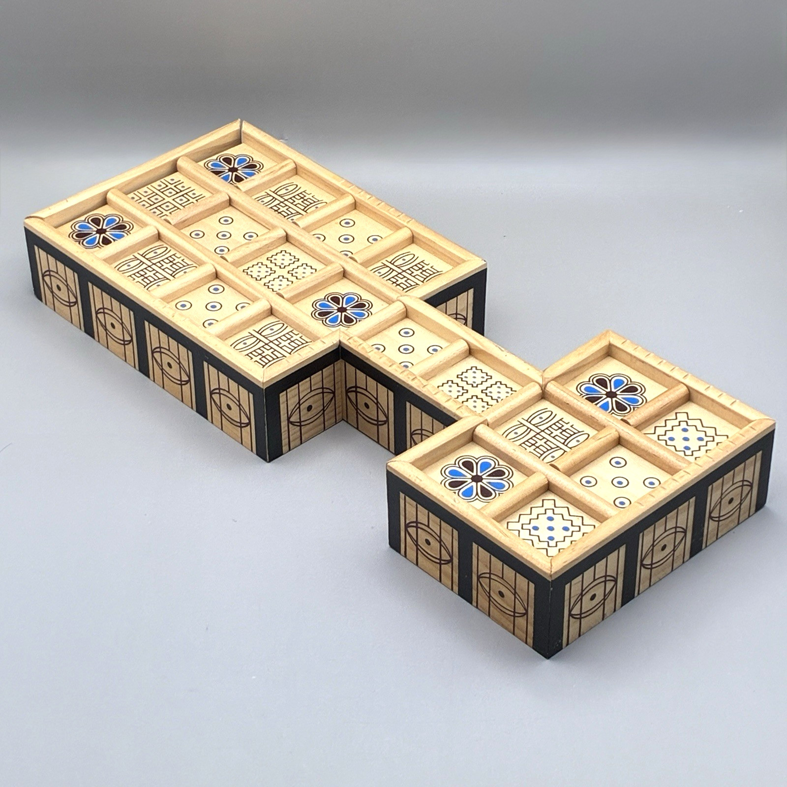 The Royal Game of UR Board Game Ancient Strategy Wood Board w/ Storage Drawer