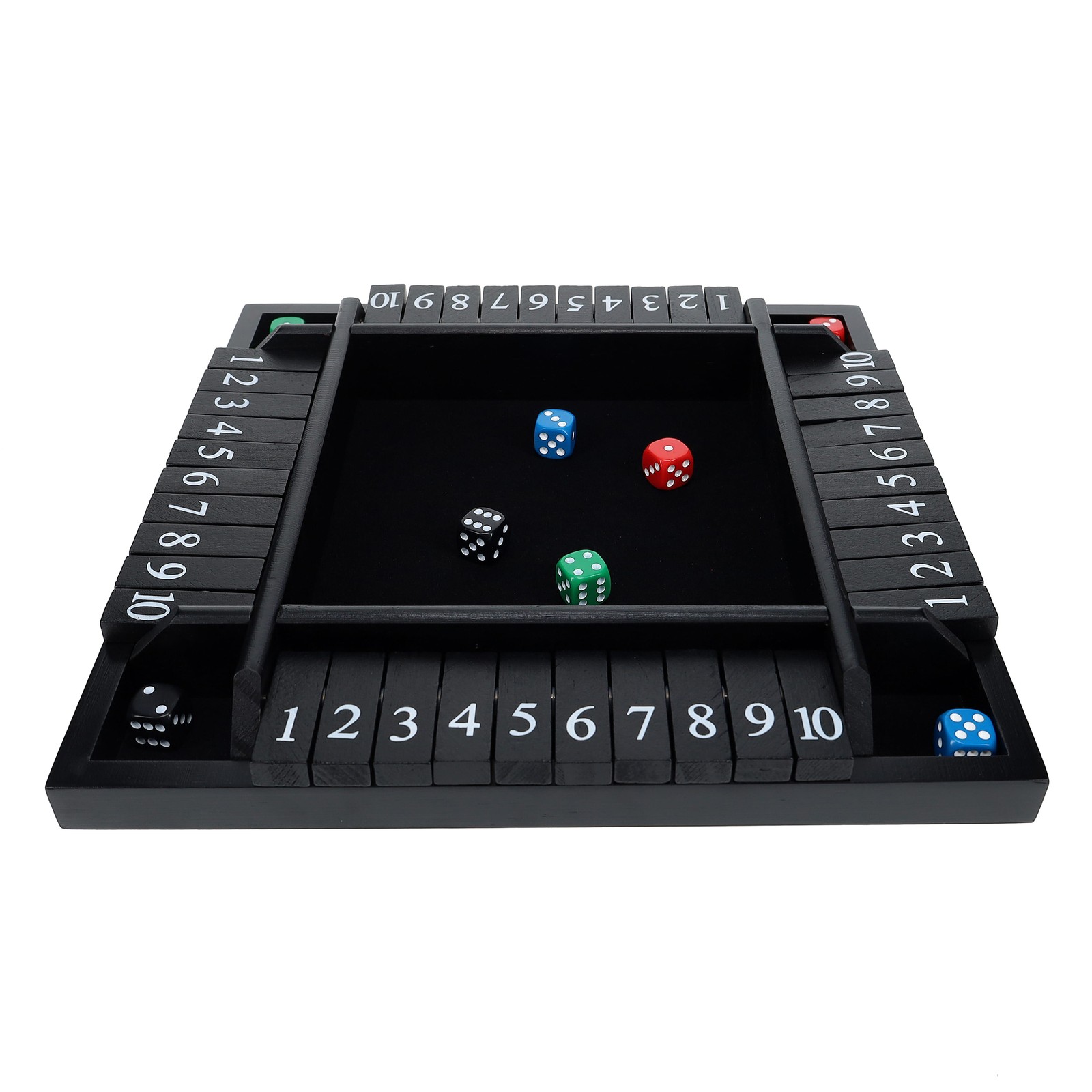 Pacific Shore Games 4 Player Shut The Box Dice Game, Black Stained Wood, 12