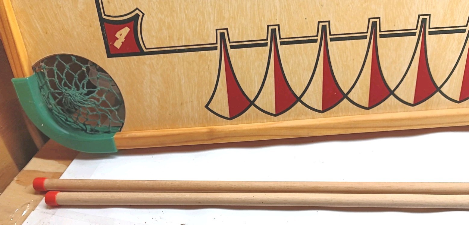 Vintage Carrom Double Sided Board With Pool Cues & Accessories
