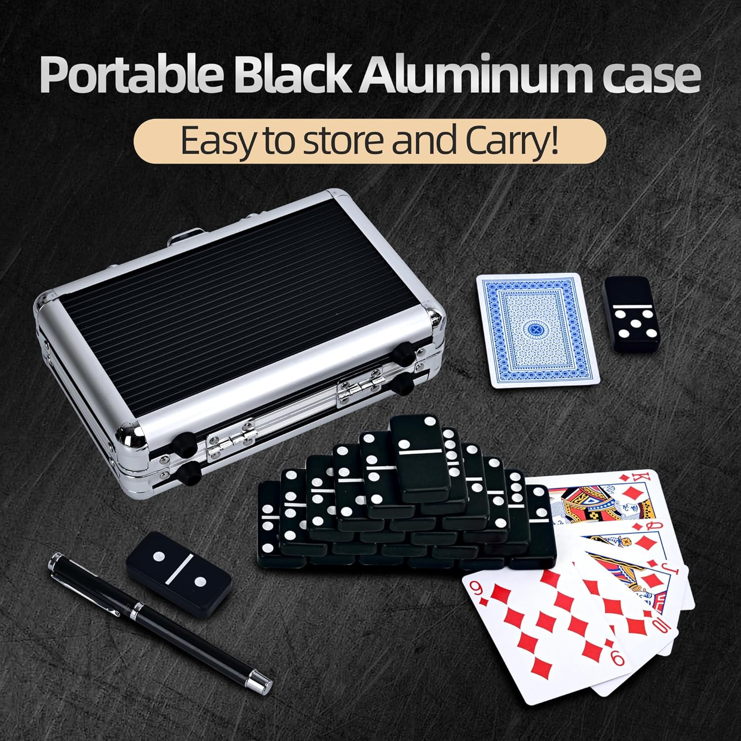 Dominos Set for Adults, Jumbo Size Black Dominoes for Classic Board Games