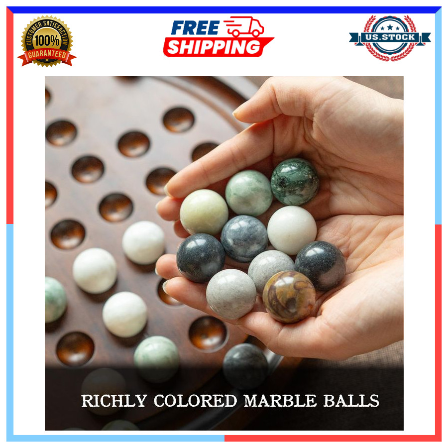 12.6” Wooden Solitaire Board Game Single Player Strategy with Marble Balls Set