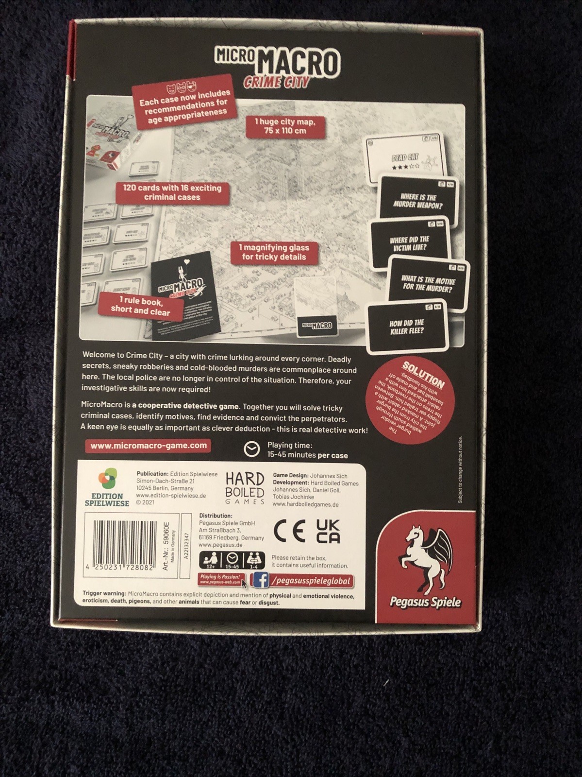 MicroMacro Crime City Pegasus Spiels Board Game Open Box Sealed Components