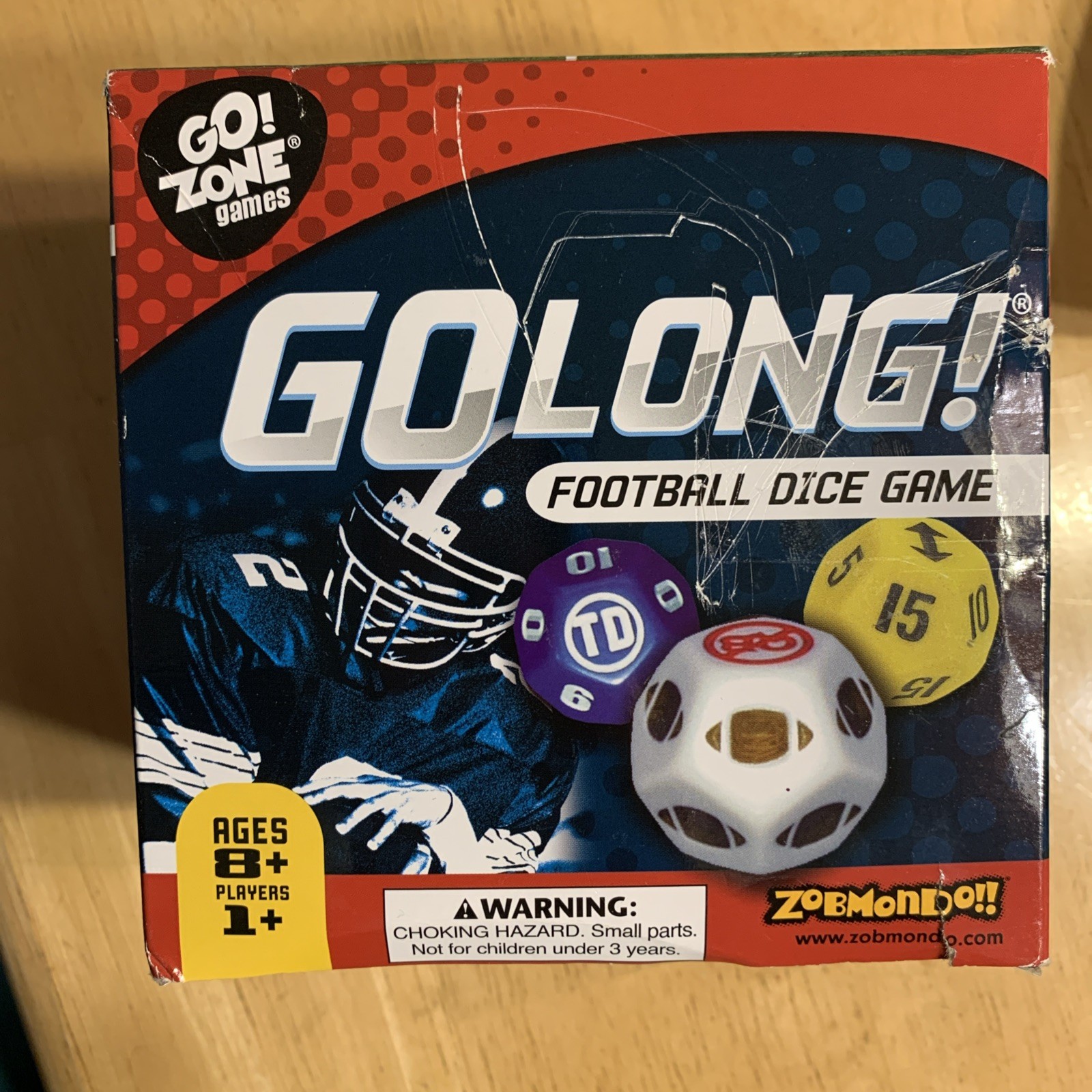 GO LONG! Football Dice Game Zobmondo!! Travel Bag, 8 Dice, Score Cards, Rules