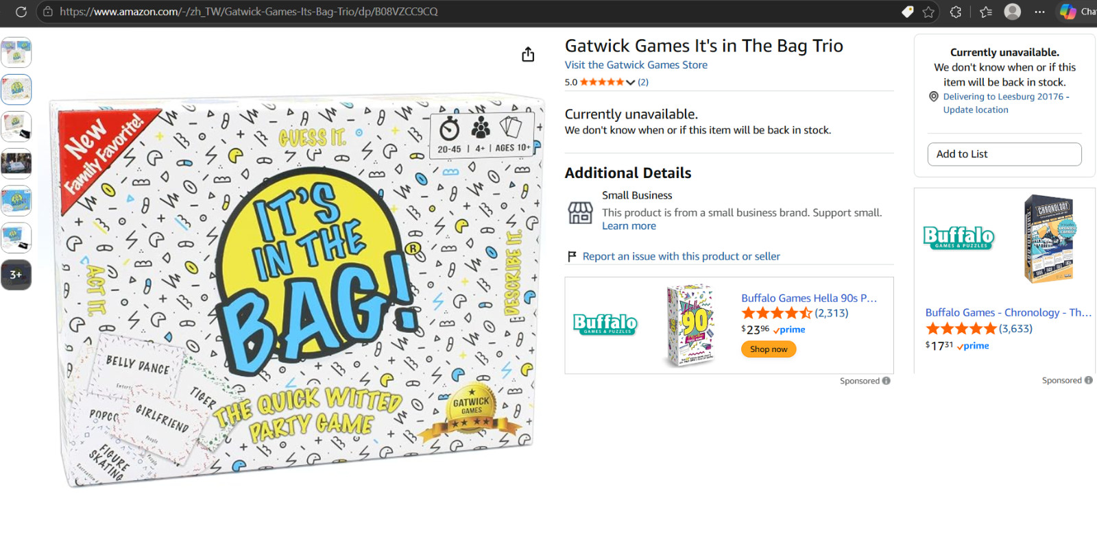 It’s In The Bag, NEW/Sealed, Party Game, 4 Players +, Ages 10 +