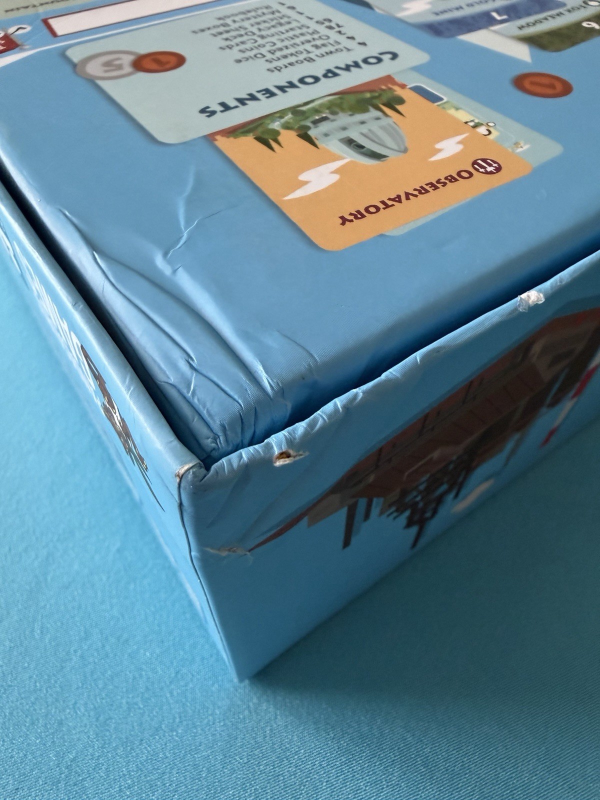 Machi Koro Legacy Board Game, Missing 2 Reference Cards Has 211 Cards Box Damage