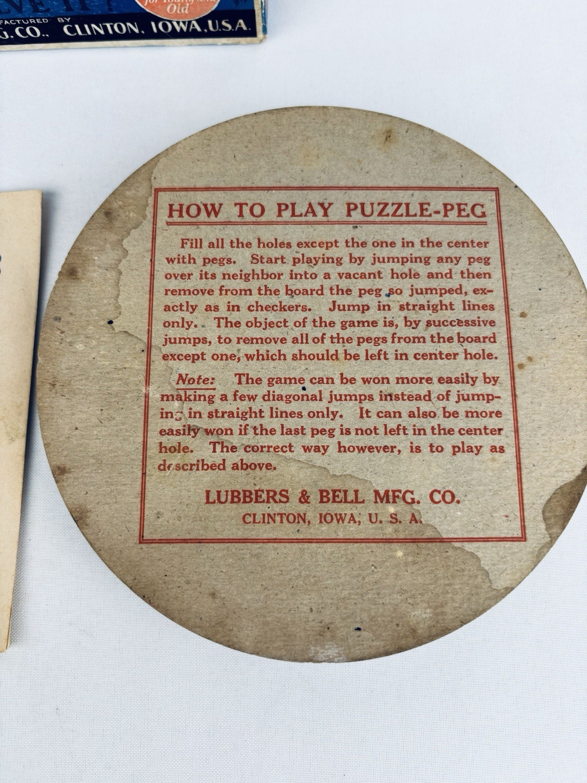 Vintage 1929 Puzzle Peg Game with Instructions – Lubbers & Bell Mfg Co