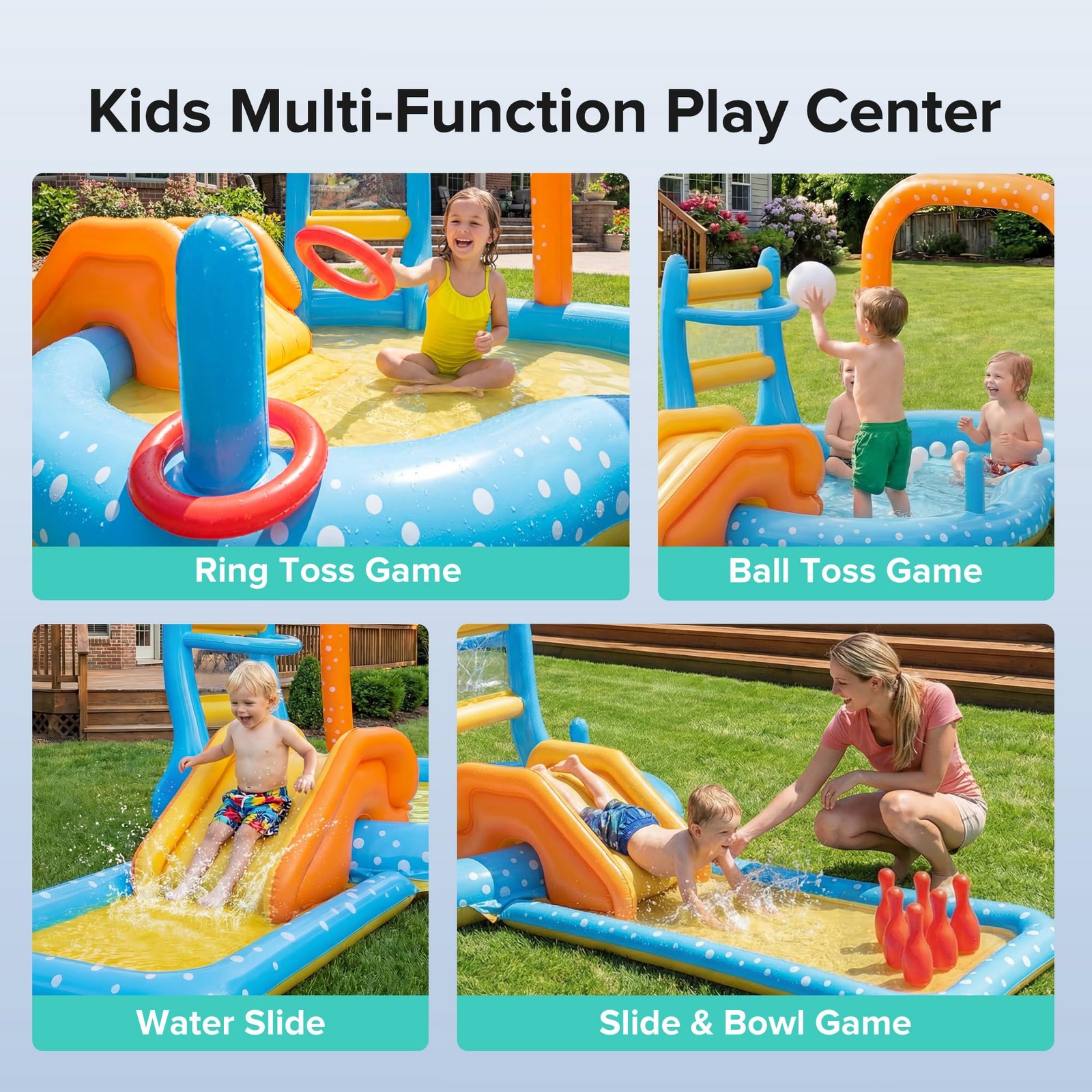 Inflatable Kiddie Pool Dual Slides Water Splash Play Center Backyard Toy Kids