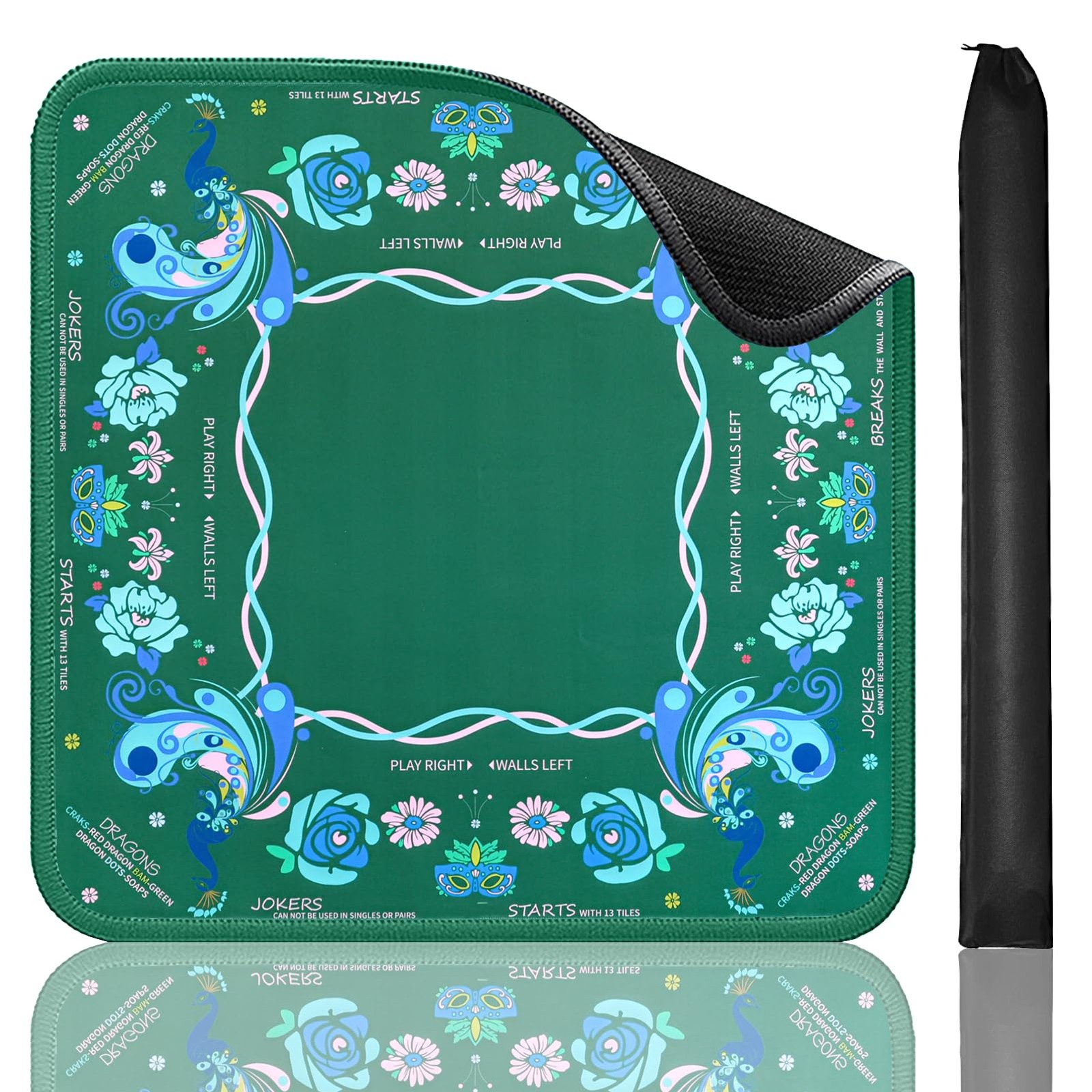 Printed American Learning Mahjong Mat 33”x33” with Black Carrying Bag, AntiSl…