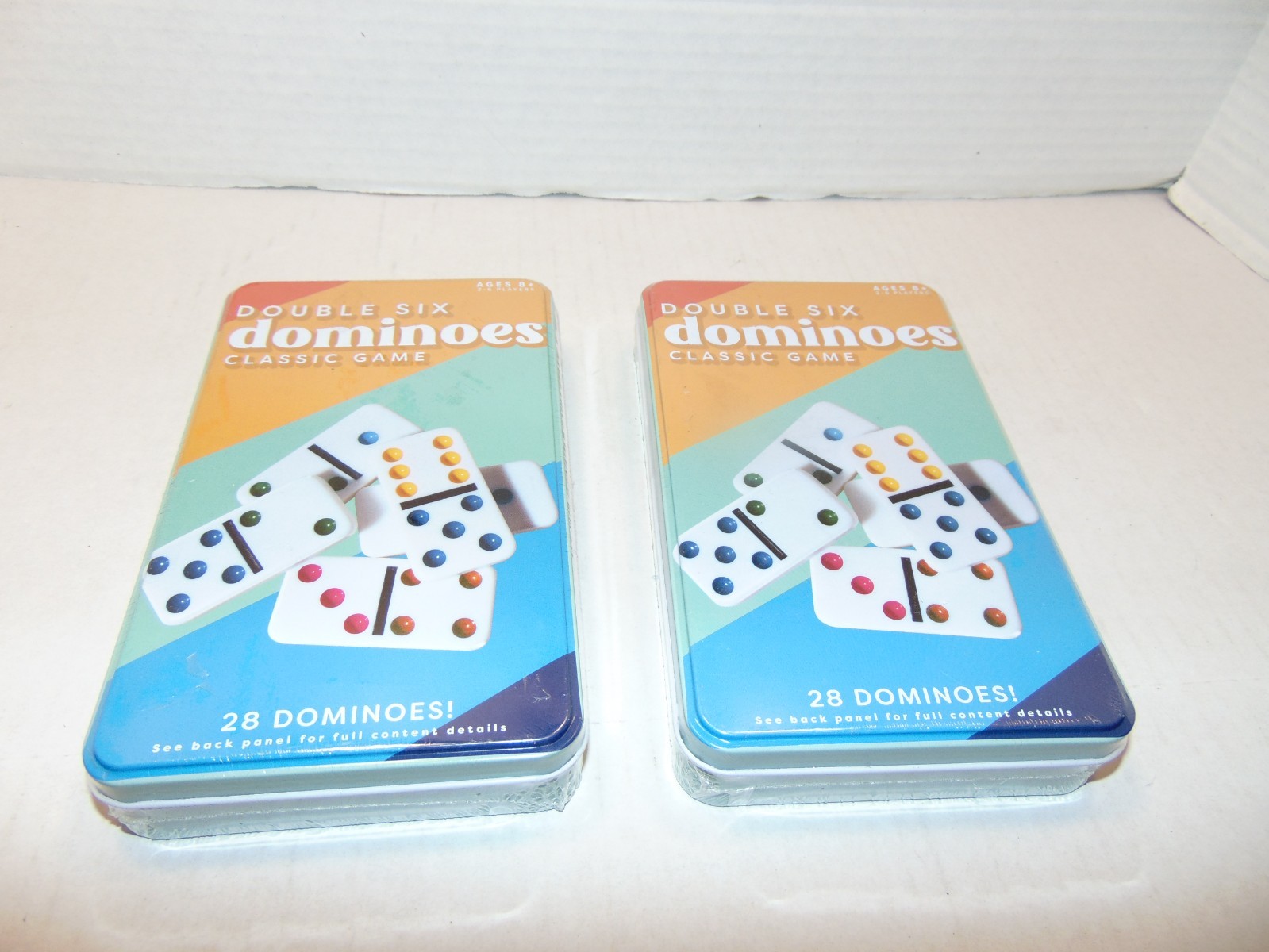 2-Pack Double Six Color Dot Dominoes Game Set in Metal Tin NEW