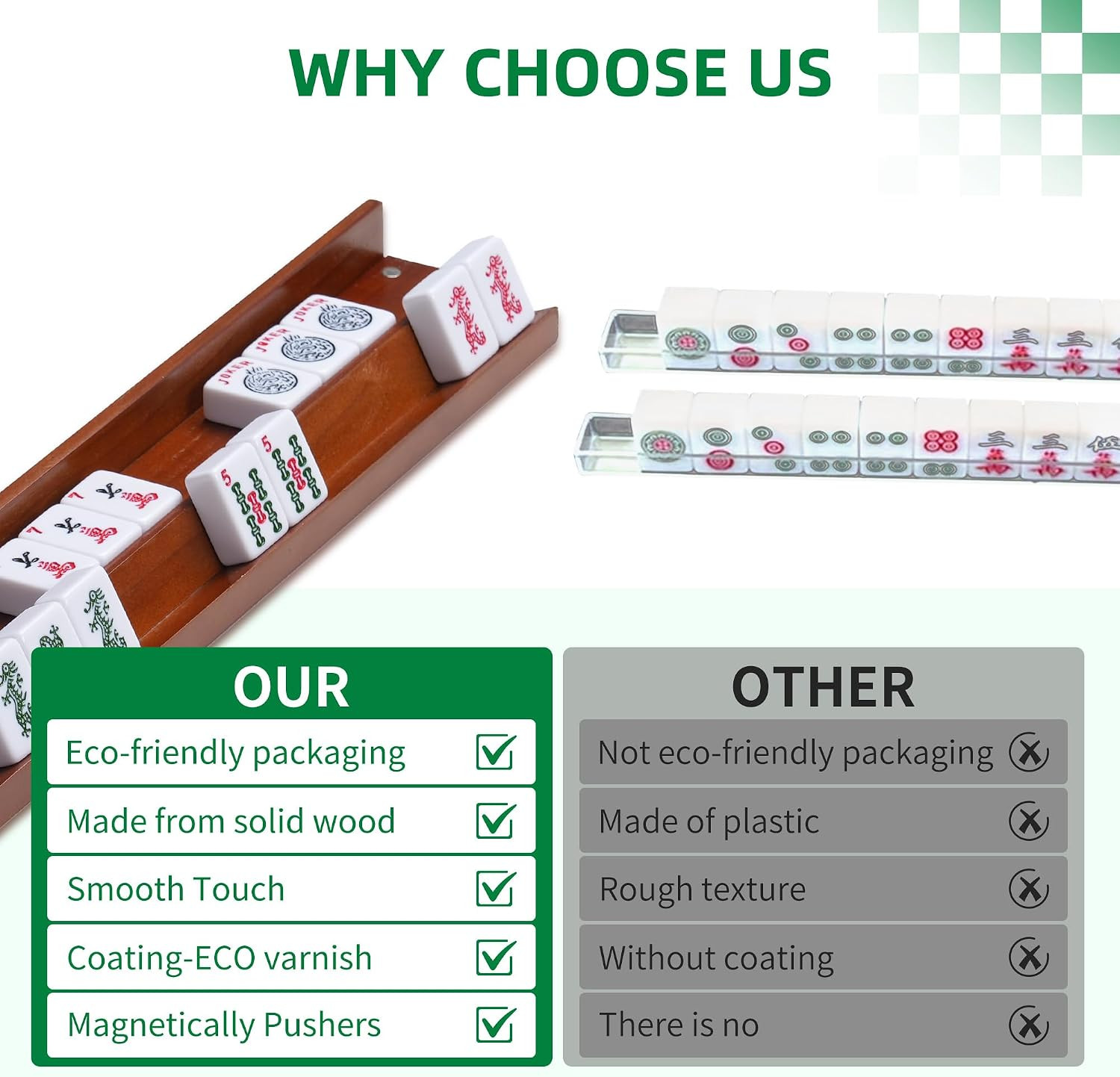 Wooden Mahjong Racks with Magnetic Pushers – Set of 4, Solid Wood | For American