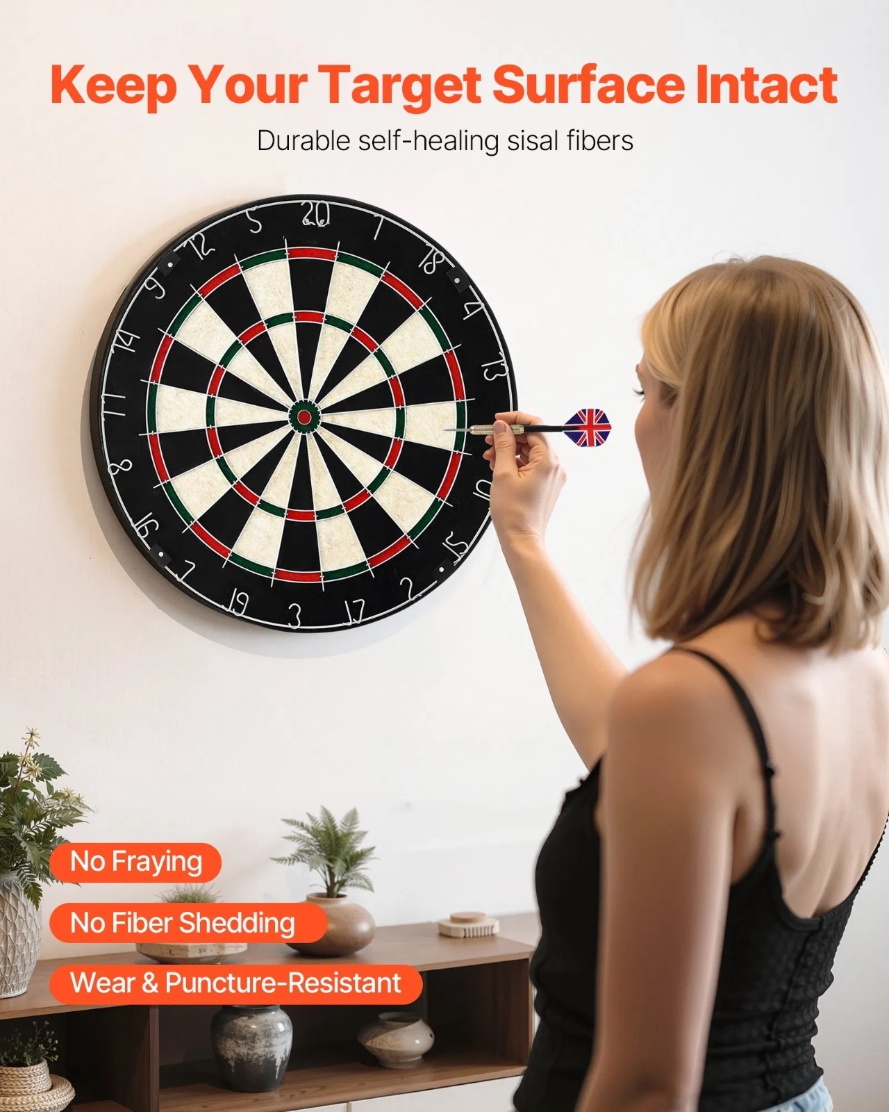 Dartboard with 6 Darts & Scoring Kit, Self-Healing Sisal Fibers Dartboard