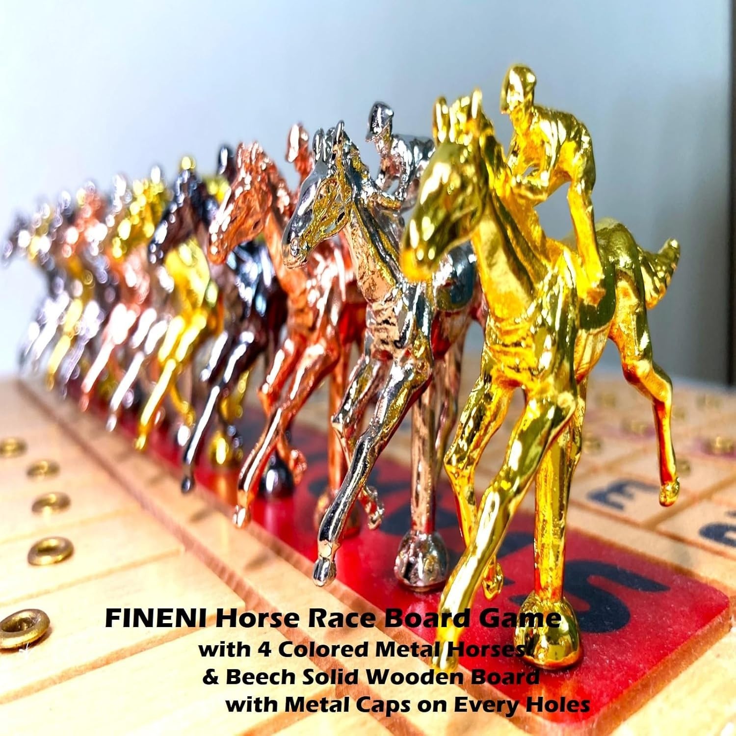Ultimate Horse Racing Board Game with 11 Luxurious Metal Horses and Beech Board