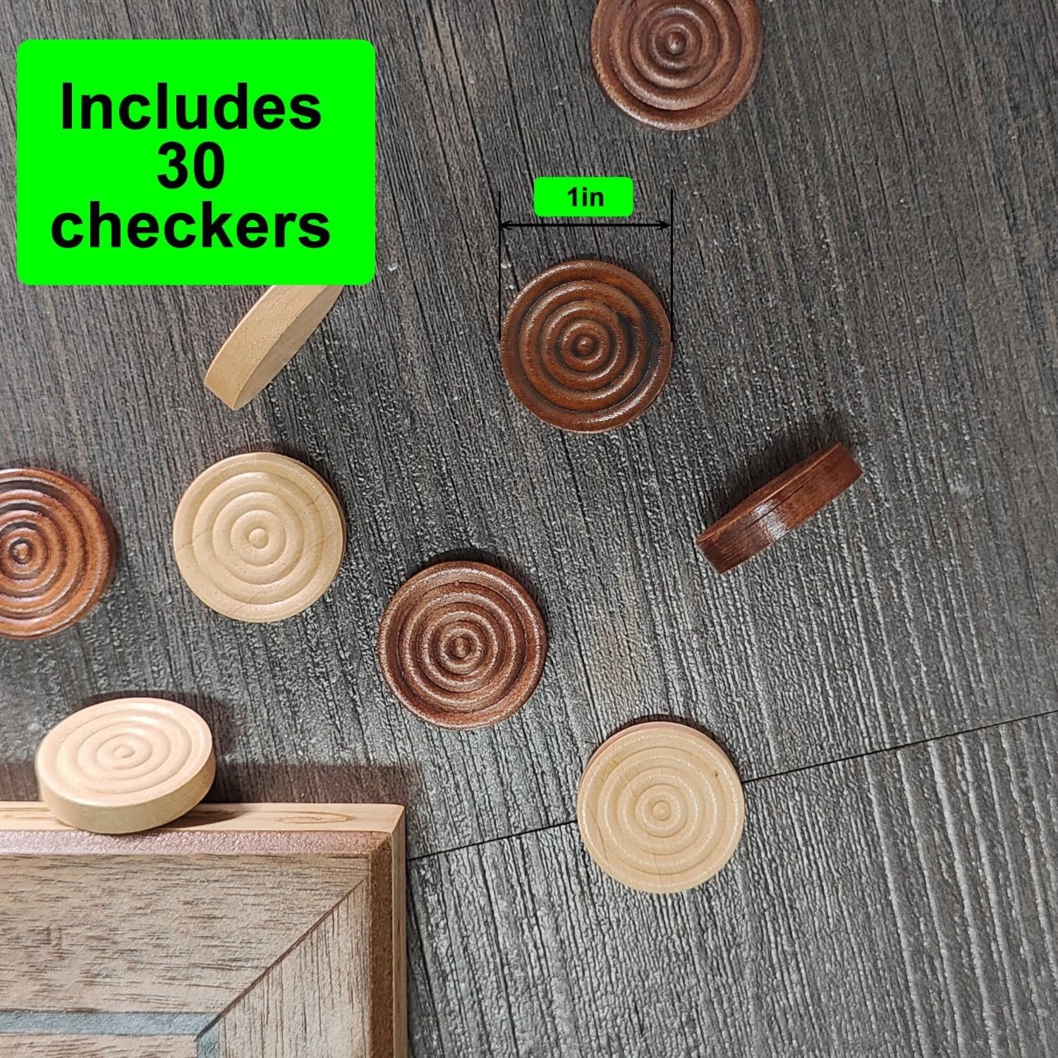Wooden Checkers & Backgammon Pieces – Dark Brown/Natural 30 Count Set