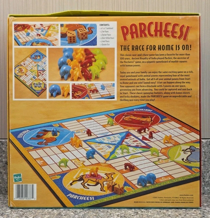 Parcheesi Board Game Classic Game Of India 40337 2001 Hasbro Complete