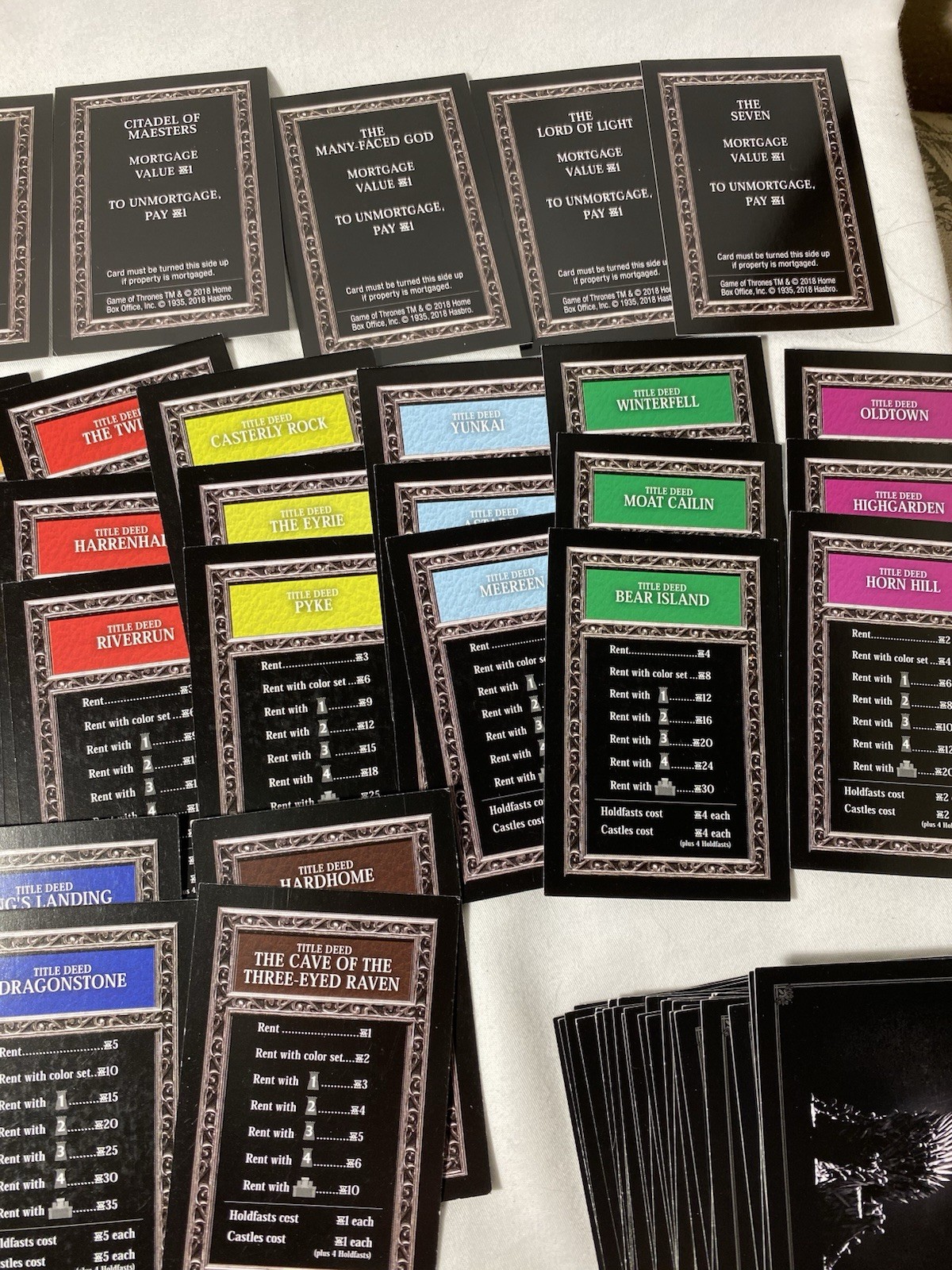 Monopoly Game of Thrones Replacement Cards Miscellaneous Cards As Shown