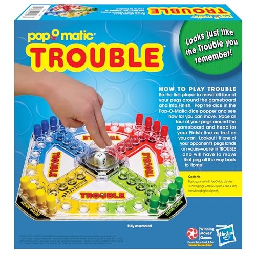 Classic Trouble Board Game Extra Wide Pop O Matic for Family Fun 2-4 Players